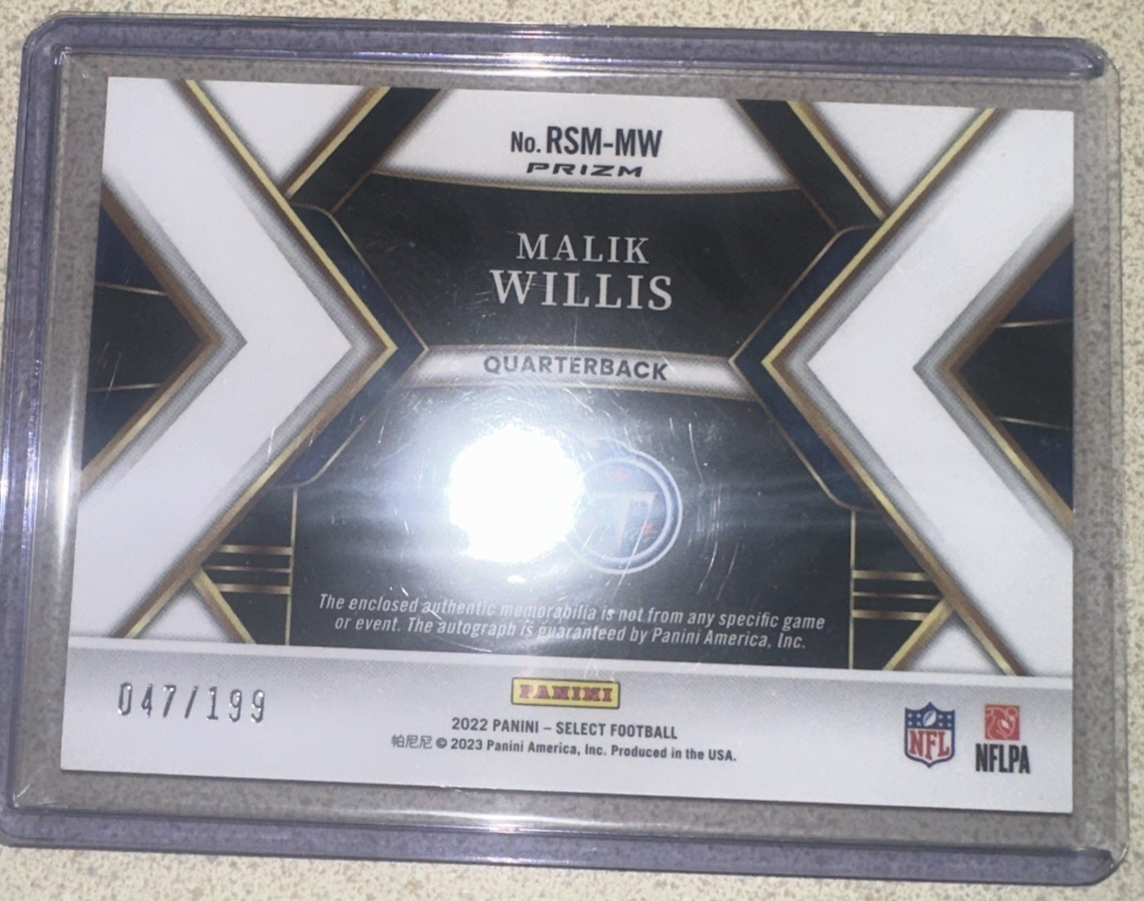 2022 Panini Select Malik Willis Silver Prizm RC Auto Patch/199 🐬’s! &FREE SHIP!