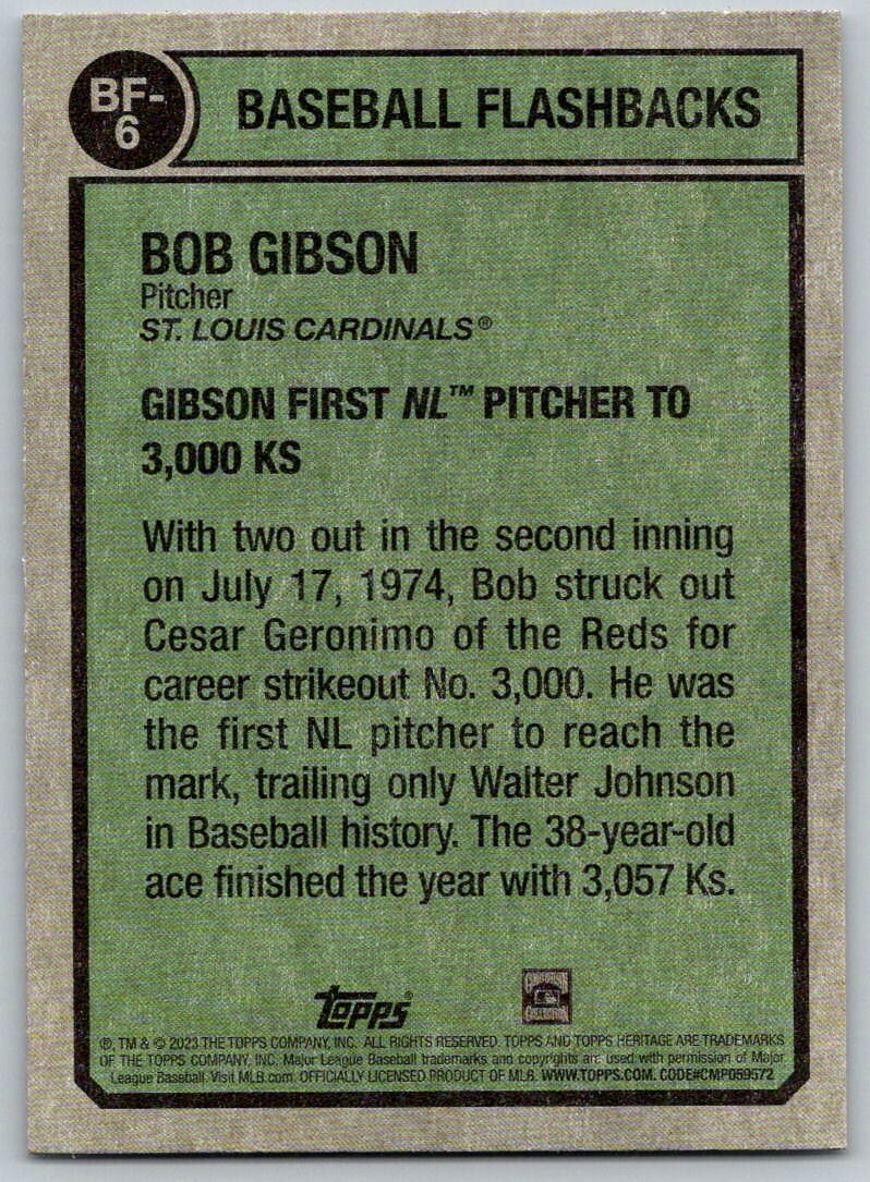 2023 HERITAGE BOB GIBSON BASEBALL FLASHBACKS 1974 ST. LOUIS CARDINALS #AA-2