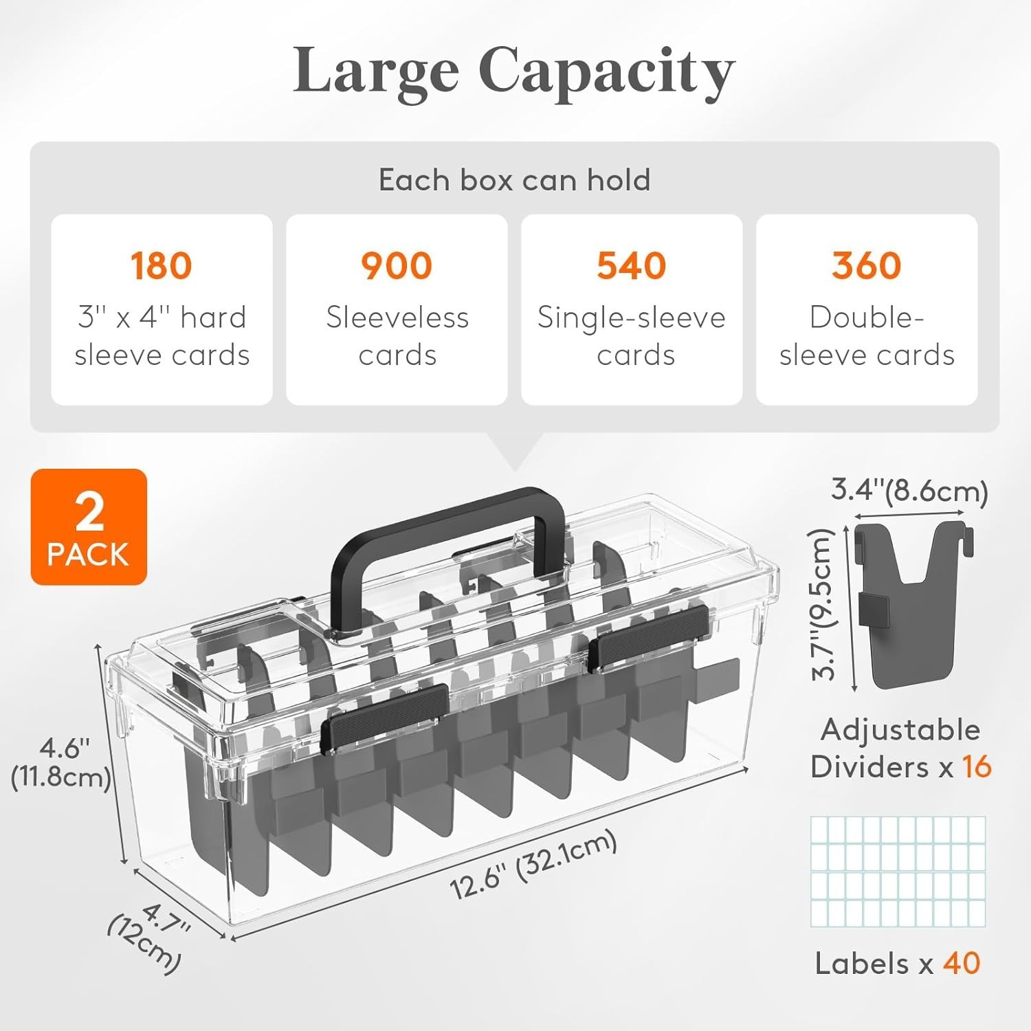 Large Capacity Card Storage Box with Adjustable Dividers for 900 Cards – 2 Pack