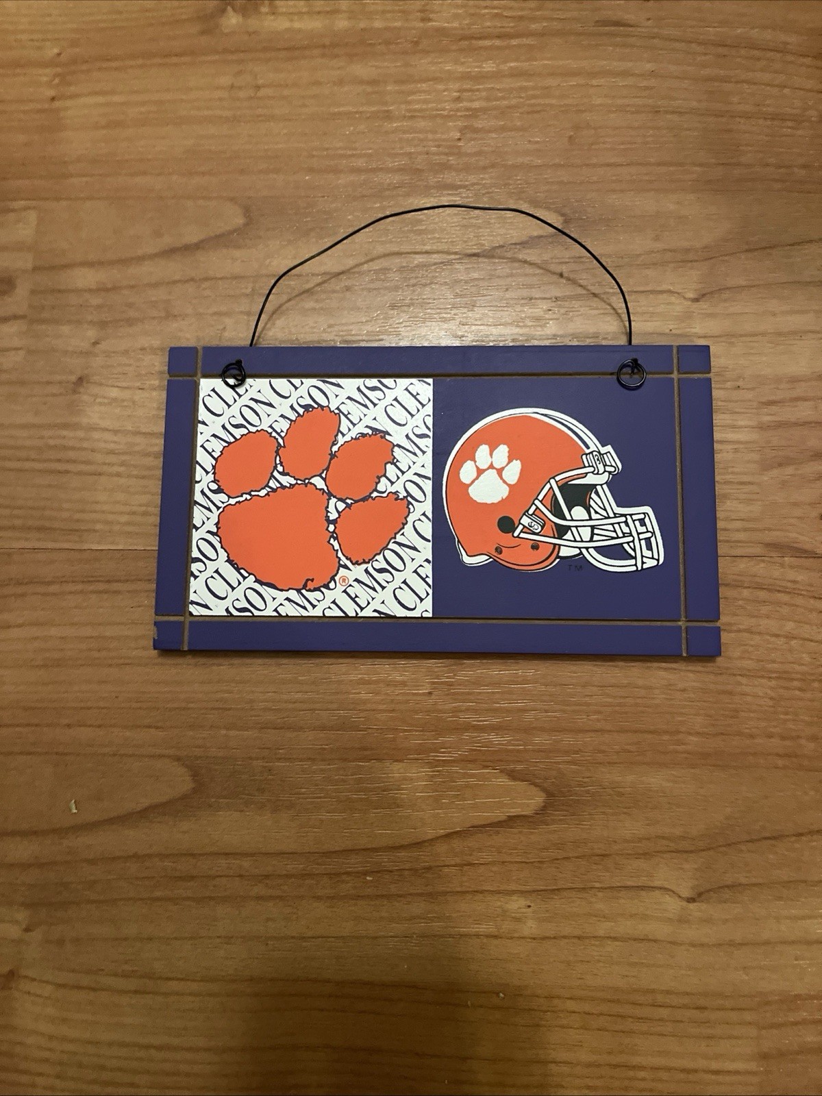 Clemson Tigers Rectangular Wood Plaque Sign Purple Orange White