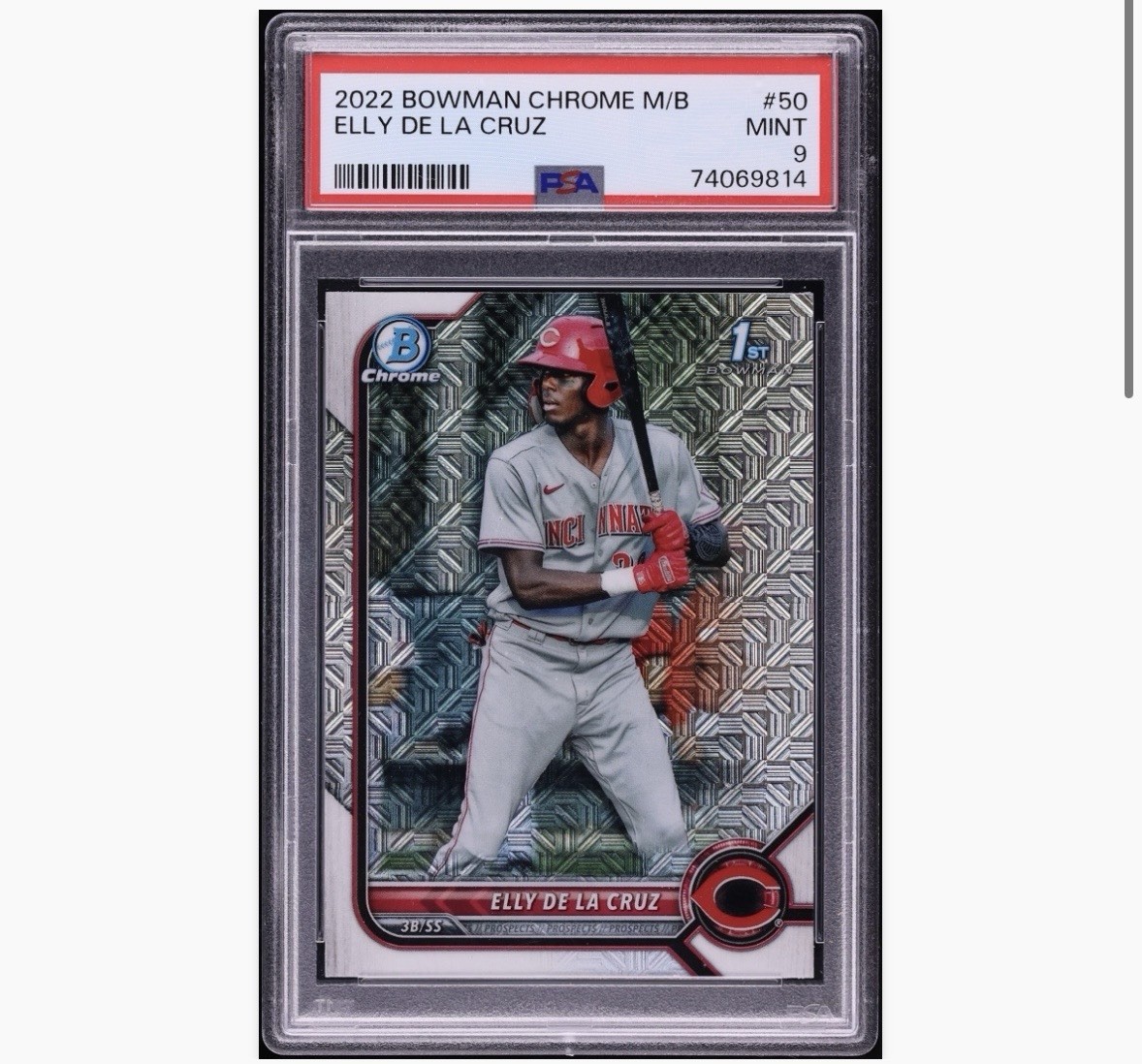 Topps 2022 Bowman Chrome Mojo Refractor #BCP-50 Elly De La Cruz PSA 9