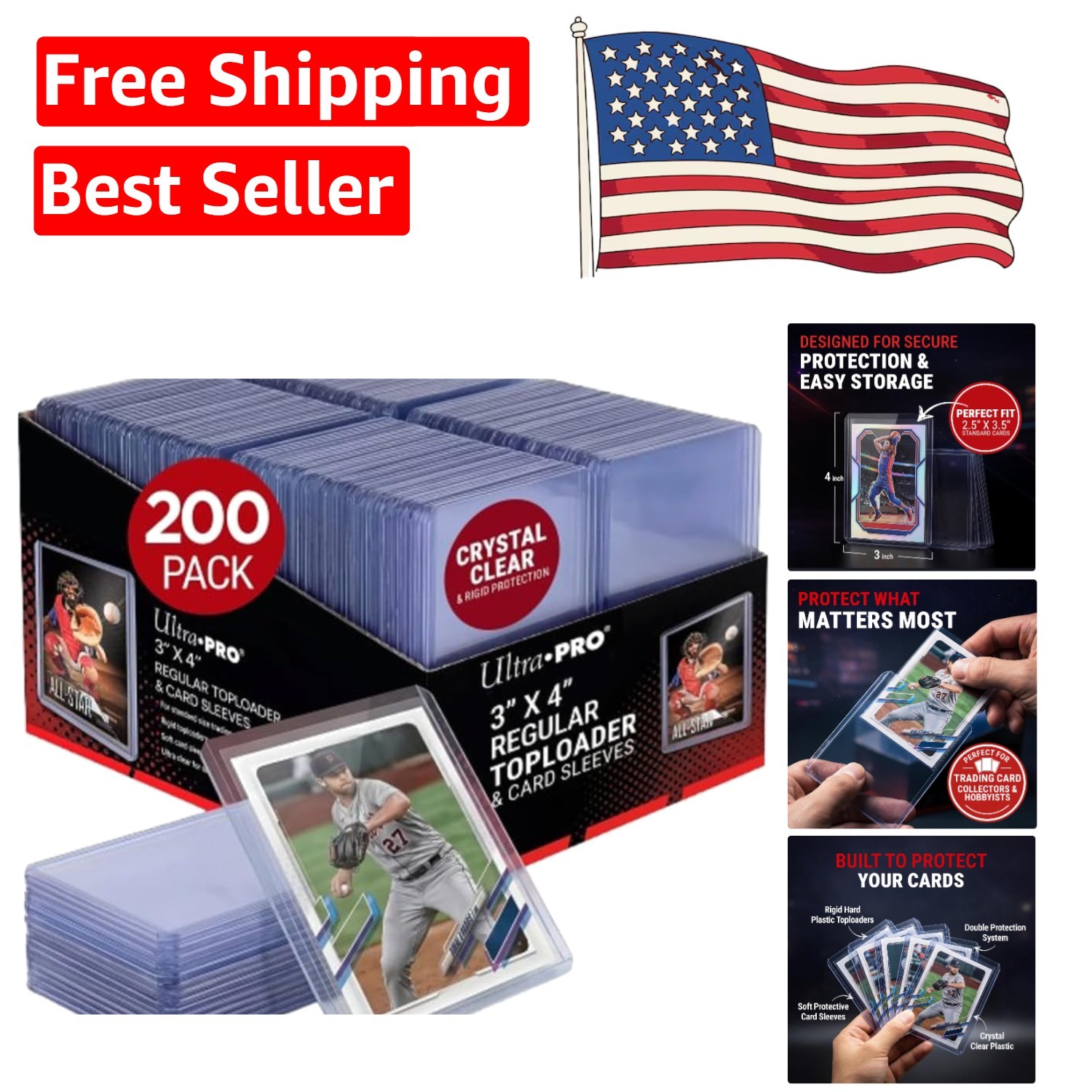 200ct Ultra PRO 3″ x 4″ Regular 35pt Toploader & Soft Sleeves