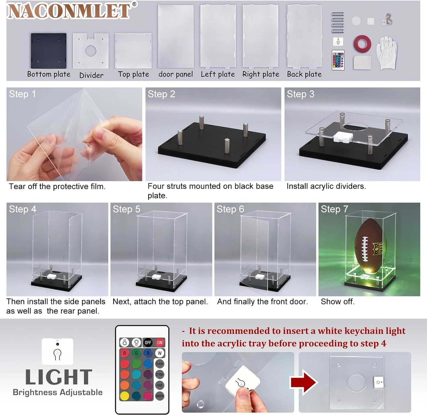 Basketball Display Case w/ LED Light Clear Acrylic Stand for Sports Collectibles