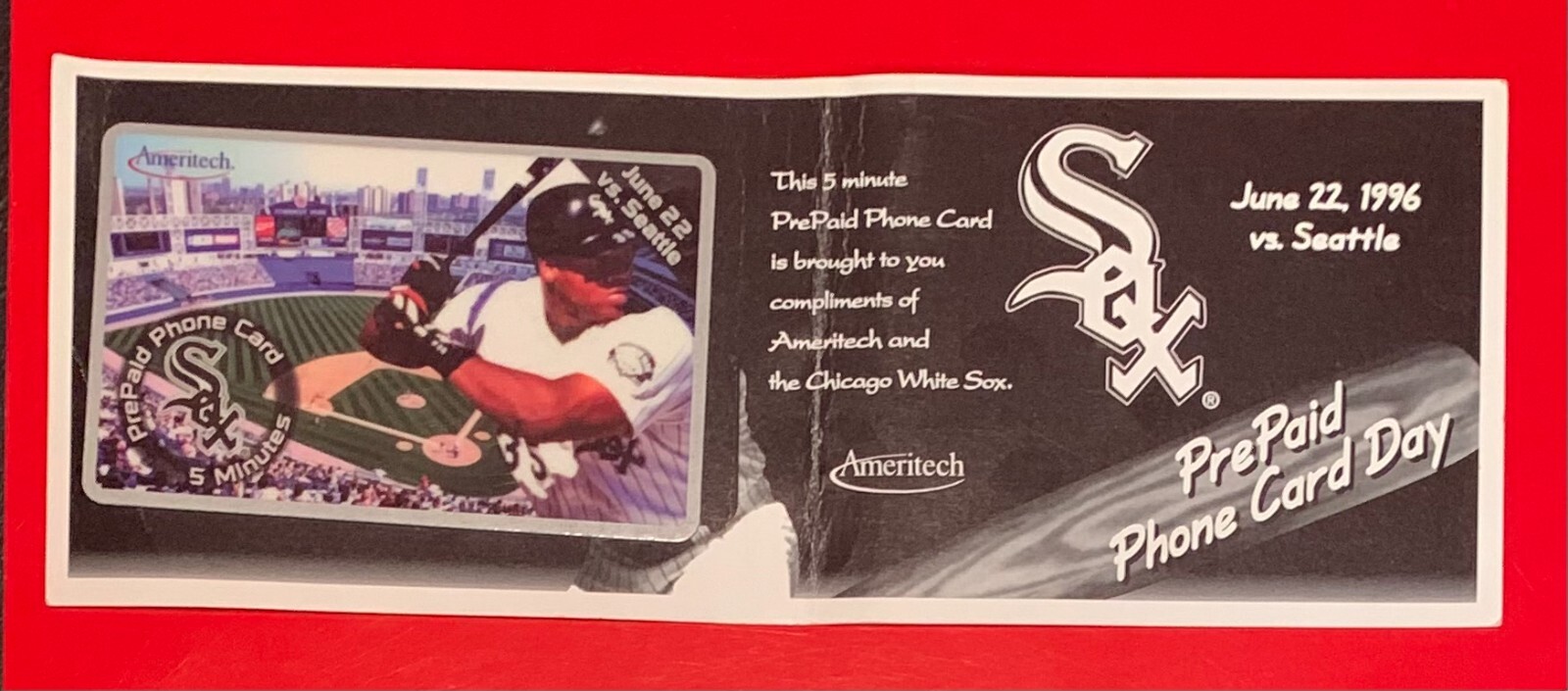 Frank Thomas Chicago White Sox 6/22/1996 Ameritech 5M Phone Card and Carrier HOF