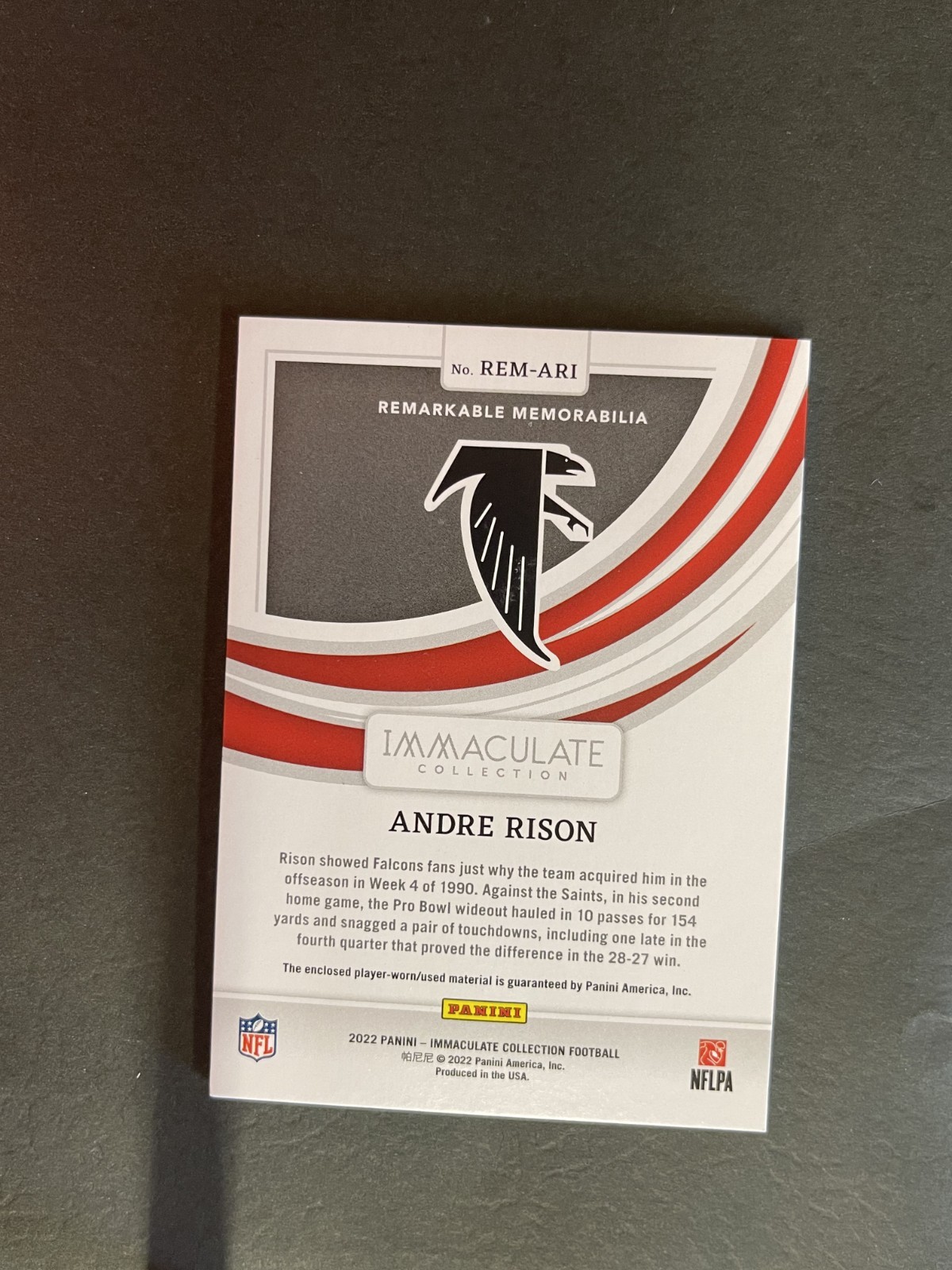 2022 Panini Immaculate Collection Remarkable Memorabilia Andre Rison One of One