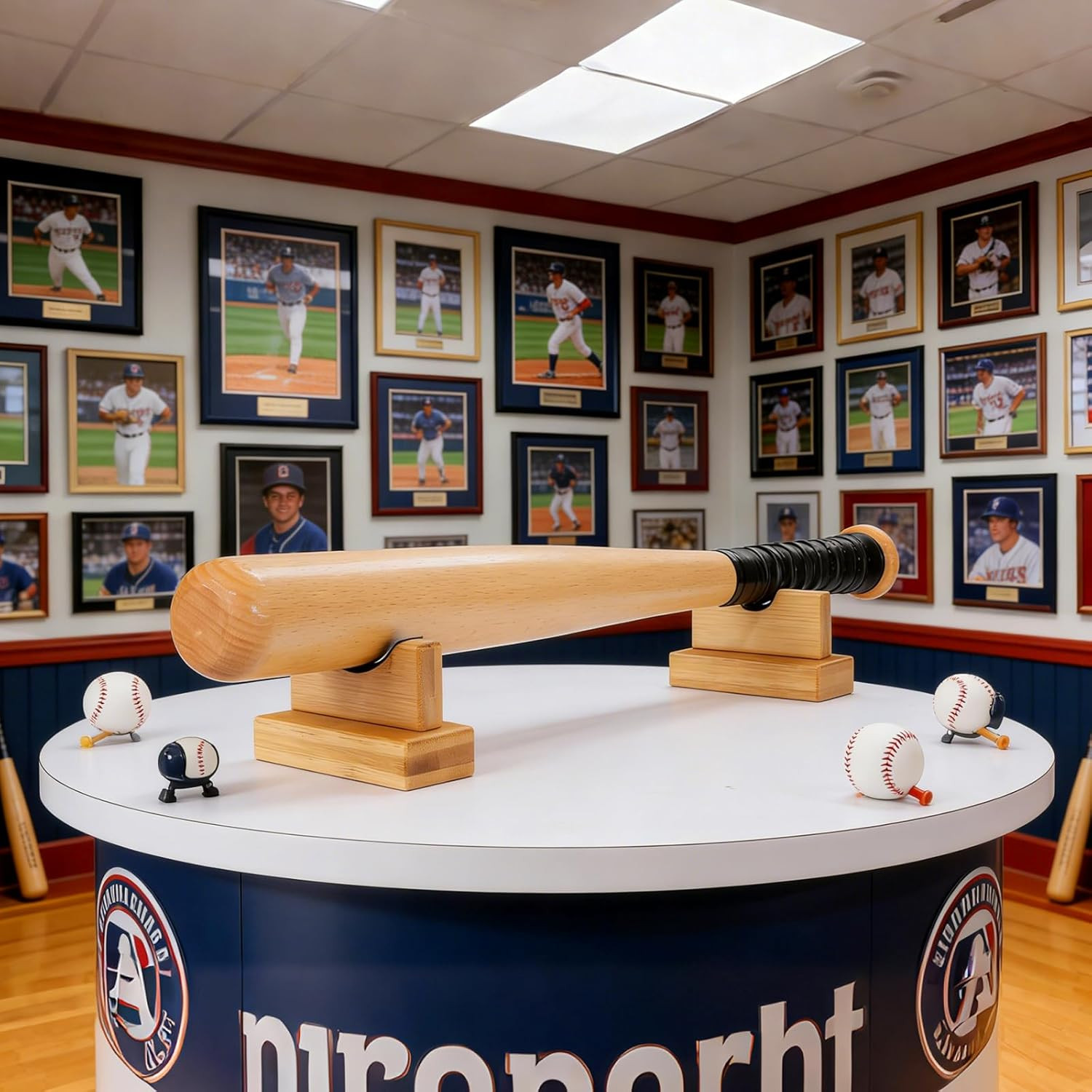 Baseball Bat Display Case – 2PCS Sturdy Stand, Horizontal Rack, Burlywood