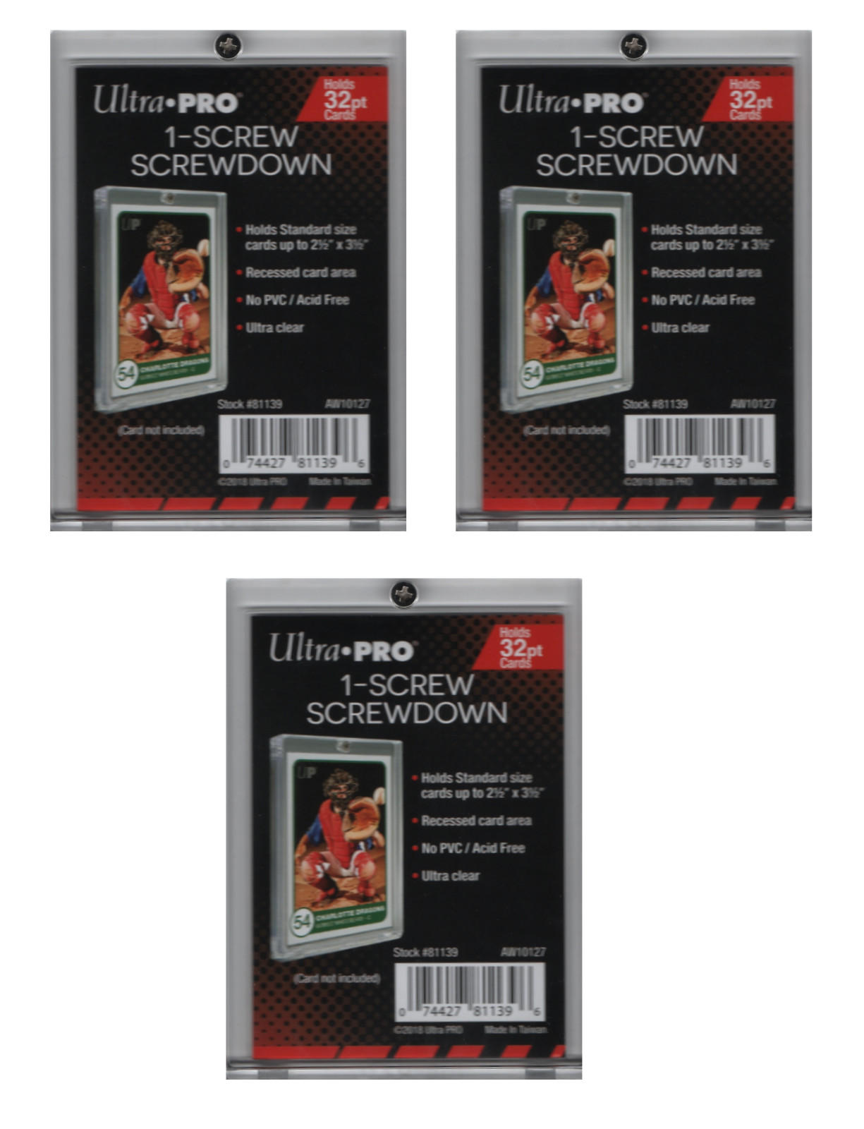 (3-Pack) Ultra Pro 1-Screw Screwdown Trading Card Holders Recessed Regular 32pt