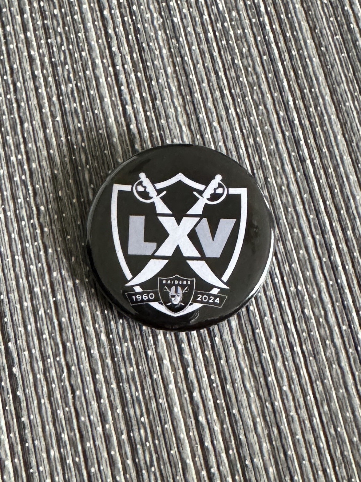 Raiders Anniversary Pin 1.50” LXV Button Badge NEW