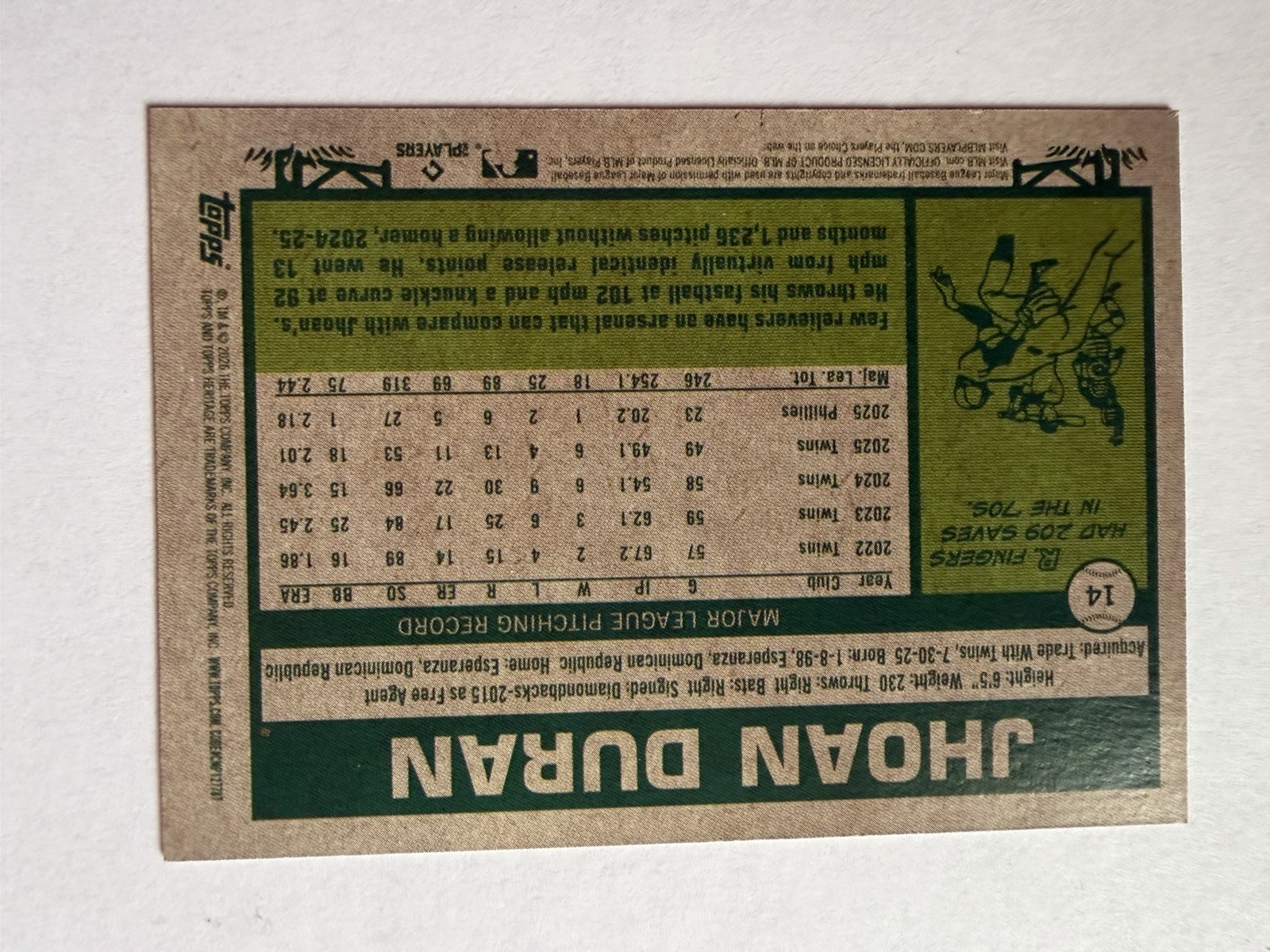 2026 Topps Heritage 🔥TRUE FLIP STOCK🔥 Jhoan Duran #14 Phillies SP short Print