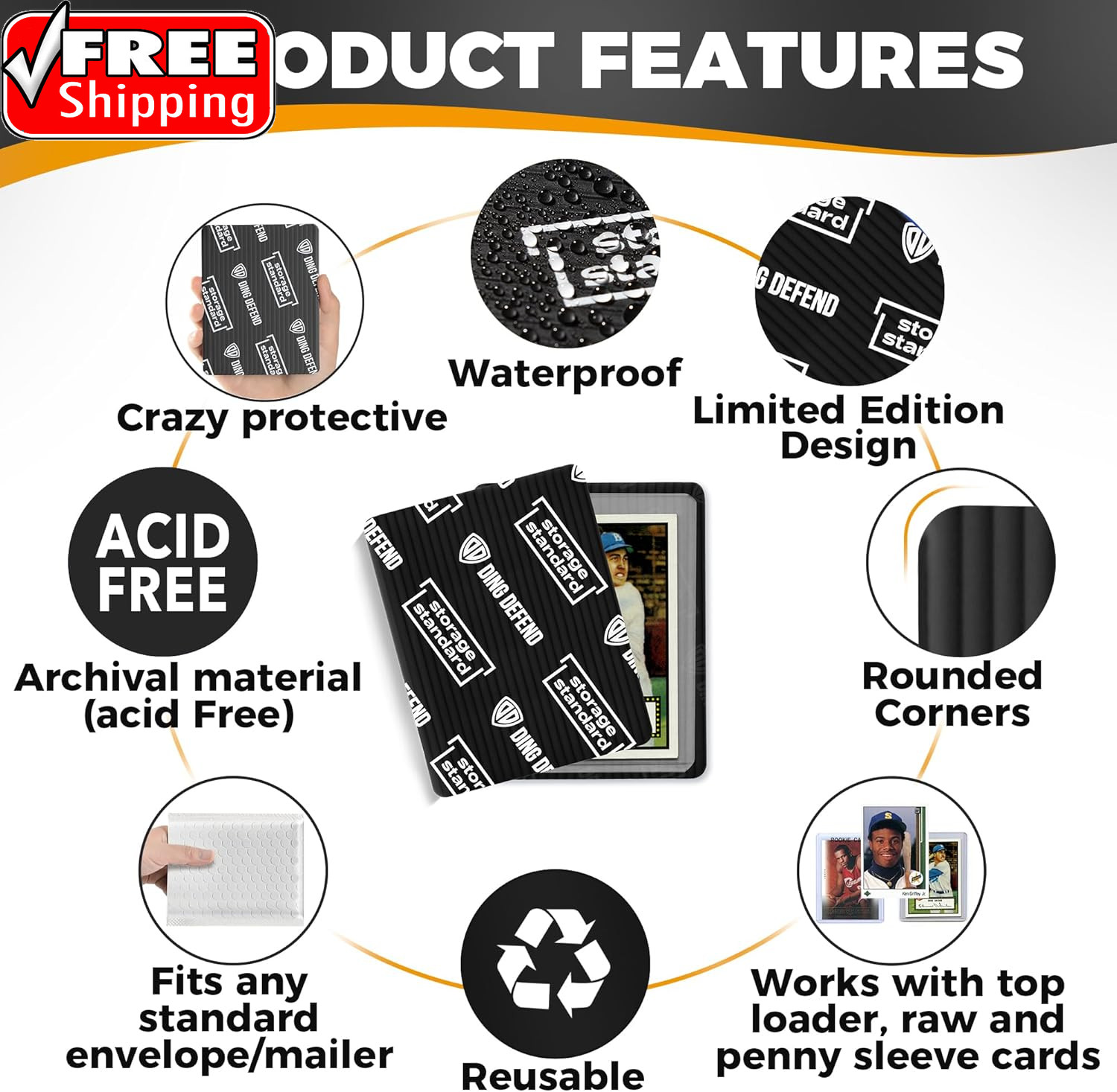 Ding Defend 110-Pack Trading Card Protector Shipping – 3.5 X 4.5 Inch Black Hobb