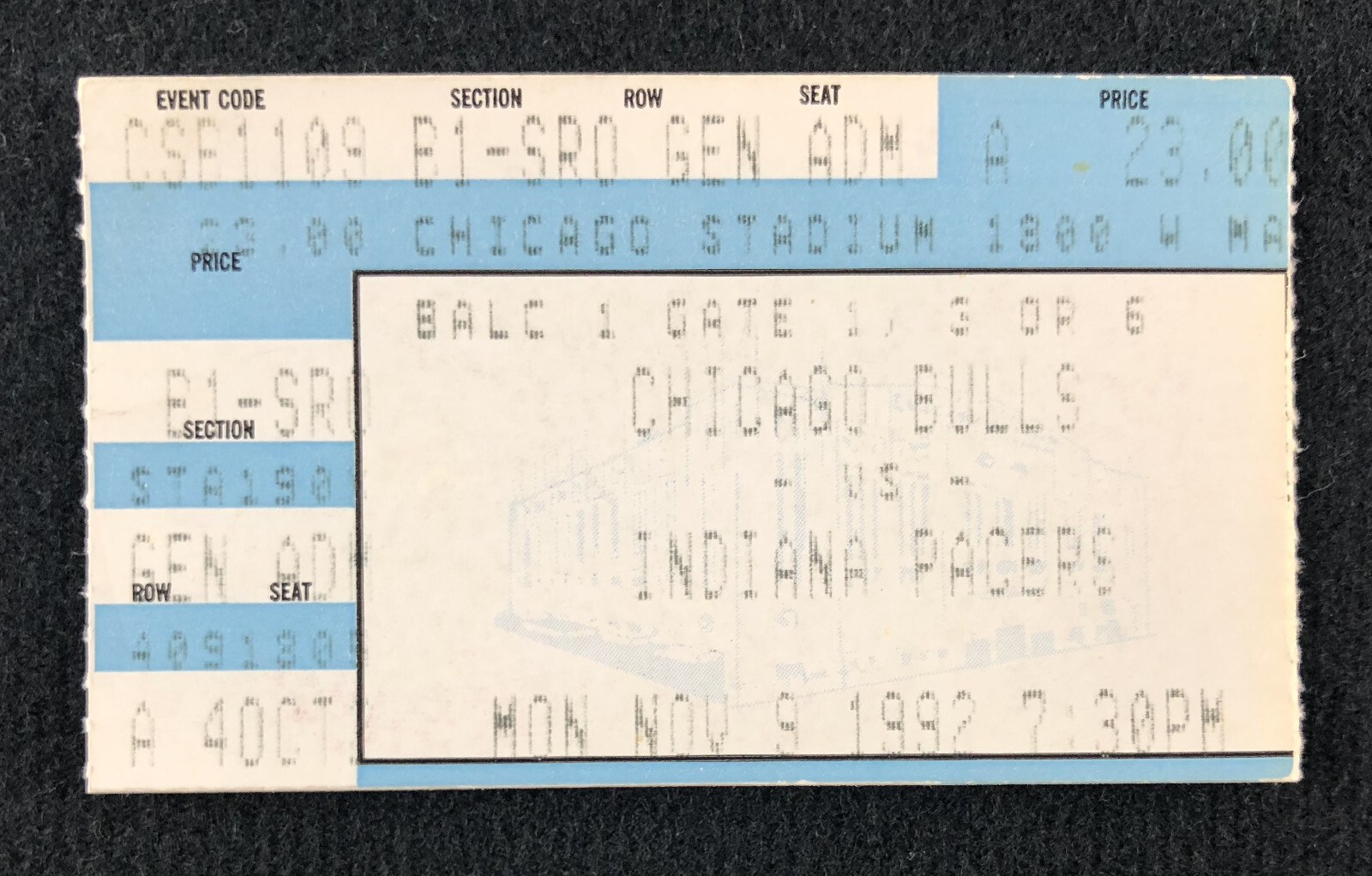 Chicago Bulls vs Indiana Pacers Ticket Stub 11/9/92 November 9 1992 Jordan 24 Pt