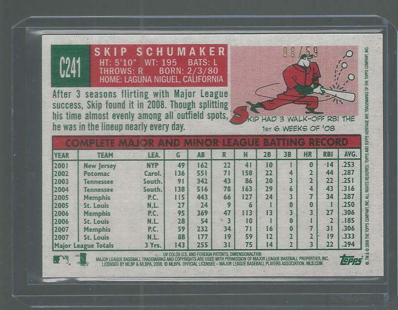 2008 TOPPS HERITAGE CHROME SKIP SCHUMAKER CARDINALS BLACK REFRACTOR RARE 08/59