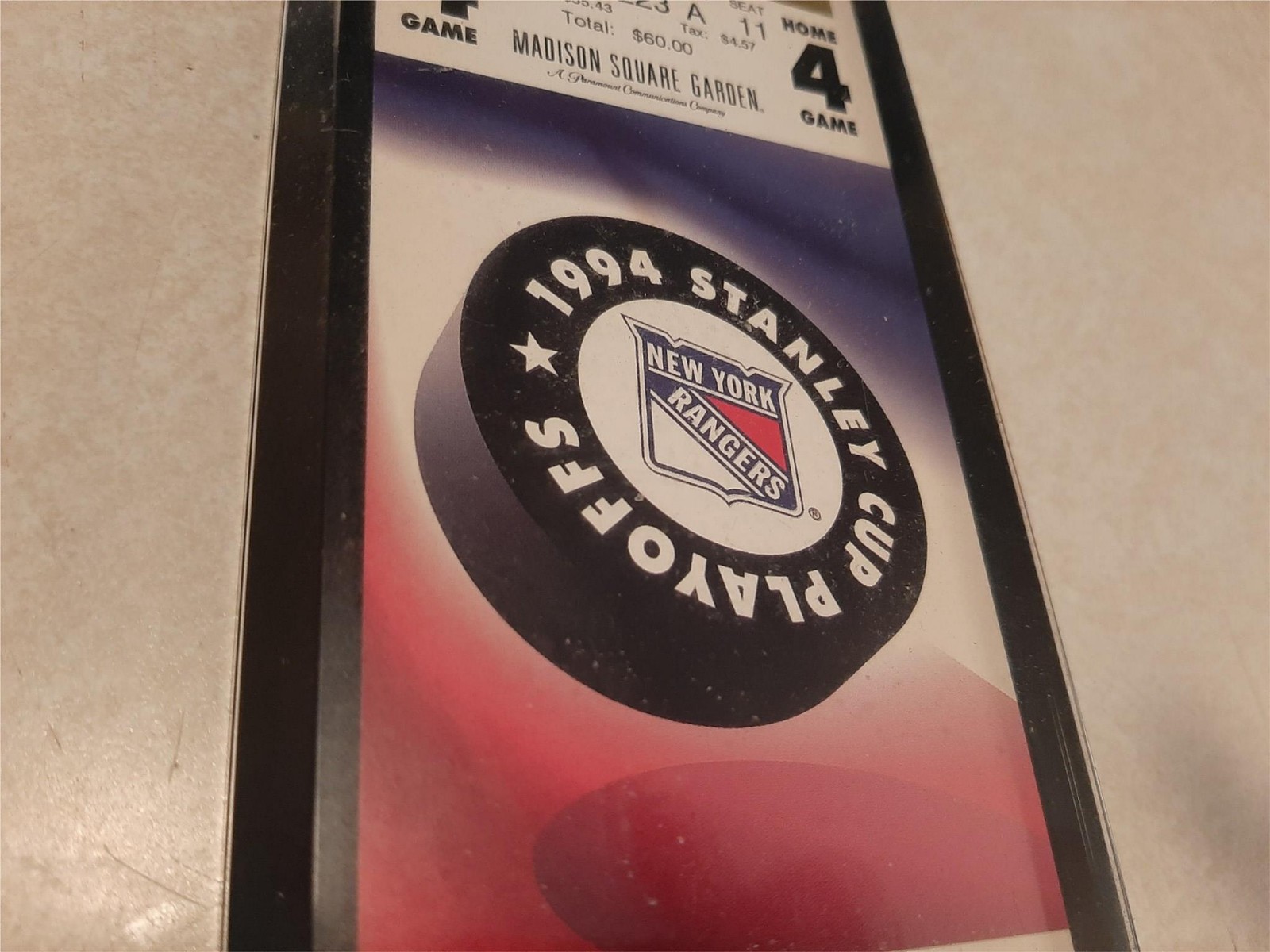 1994 Stanley Cup Finals Fourth Round Rangers VS Canucks Commemorative Ticket R1