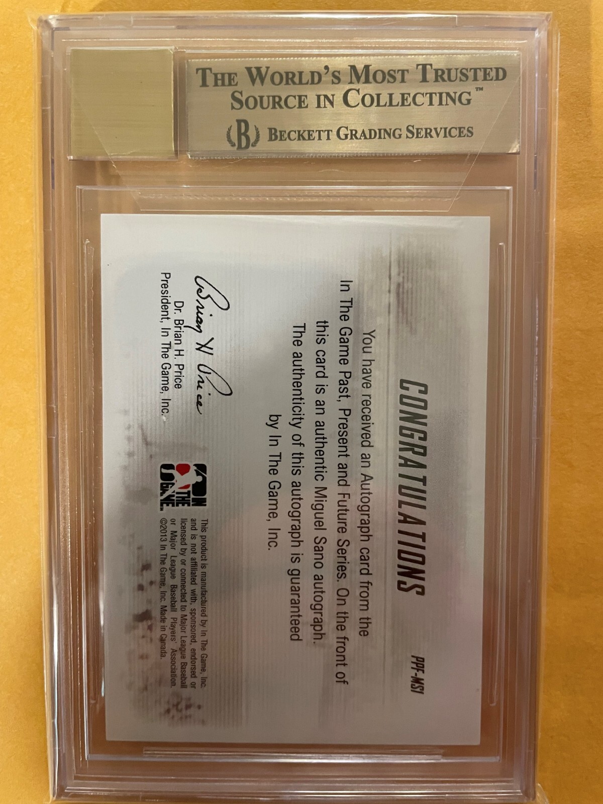 2014 ITG Past Present Future Autograph #PPFMSA1 Miguel Sano Auto BGS 9.5/10