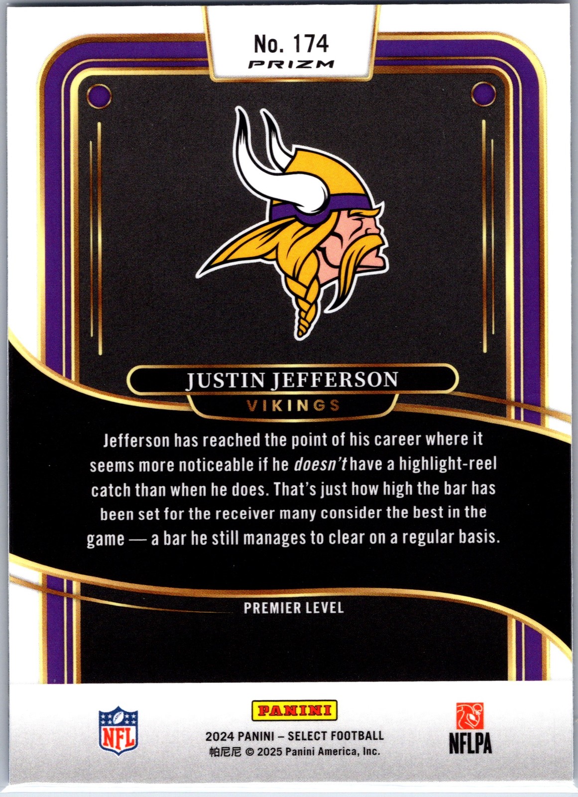2024 Panini Select Justin Jefferson #174 Red & Blue Prizm Shock – Vikings