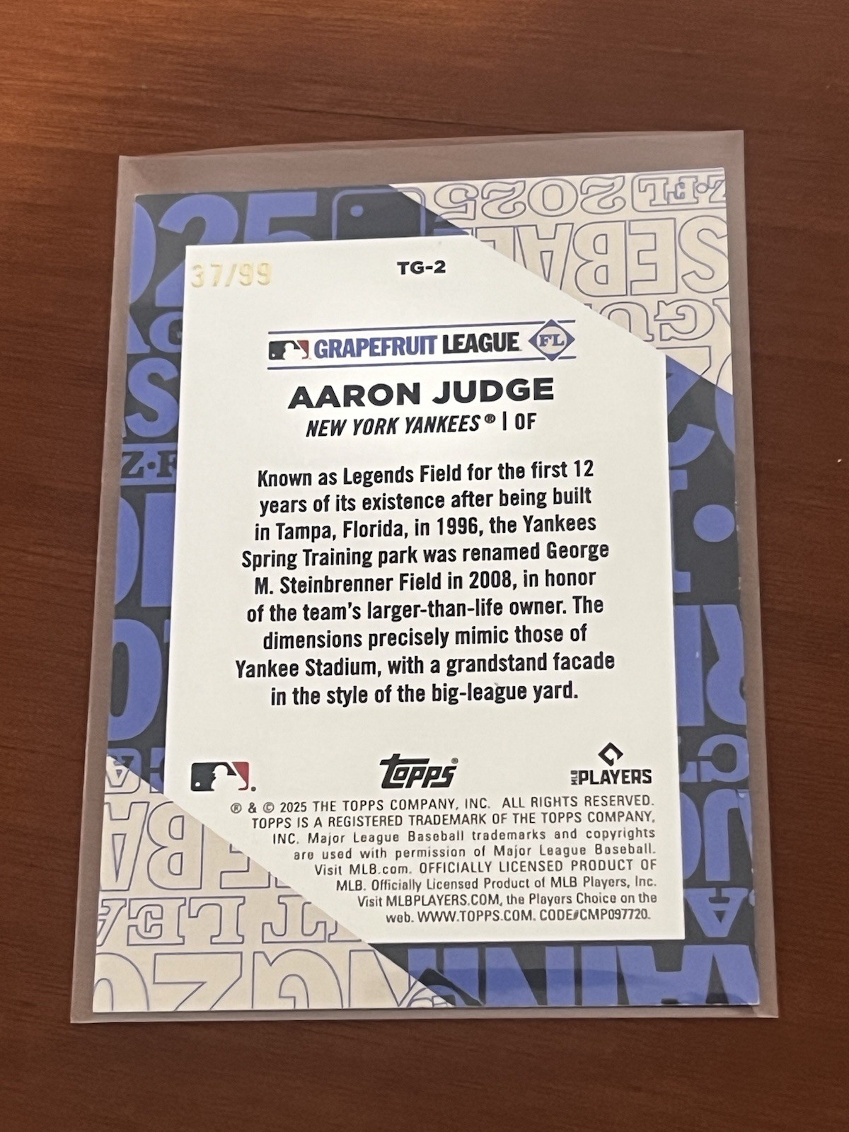 Aaron Judge (#’d /99) 2025 Topps Training Ground Grapefruit League Green #TG-2