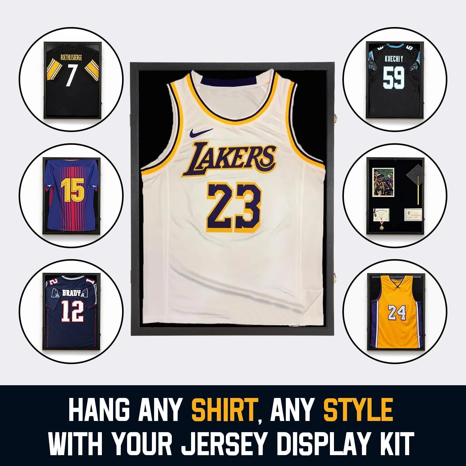 Jersey Display Case Wooden Shadow Box Frame 98% UV Acrylic Sports Shirt Black