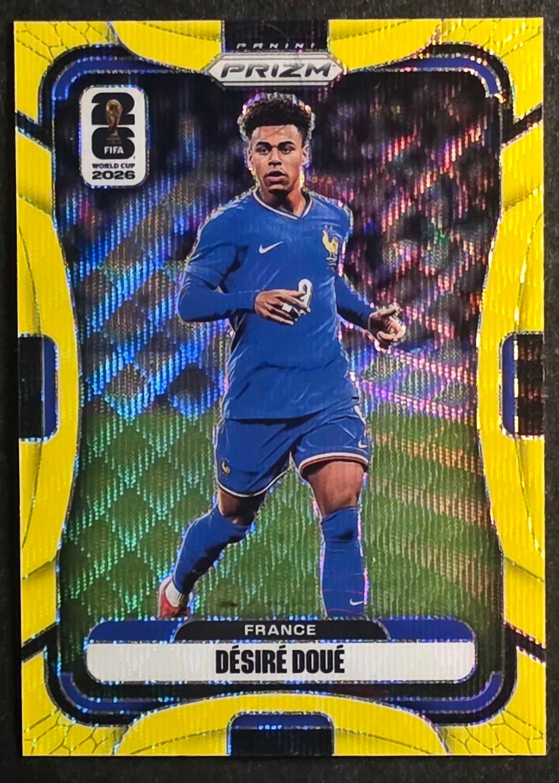 🔴RR 2026 Panini Prizm FIFA World Cup Désiré Doué Fluorescent Yellow Wave 09/180