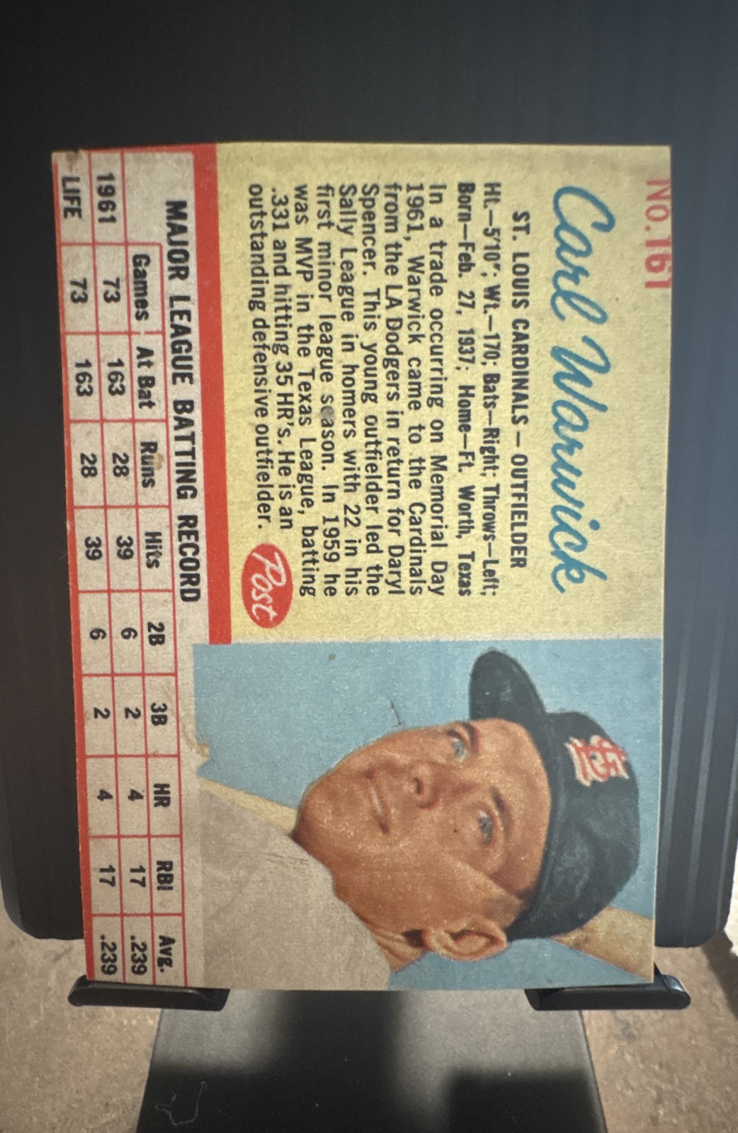 1962 Post – Carl Warwick #161 (RC)