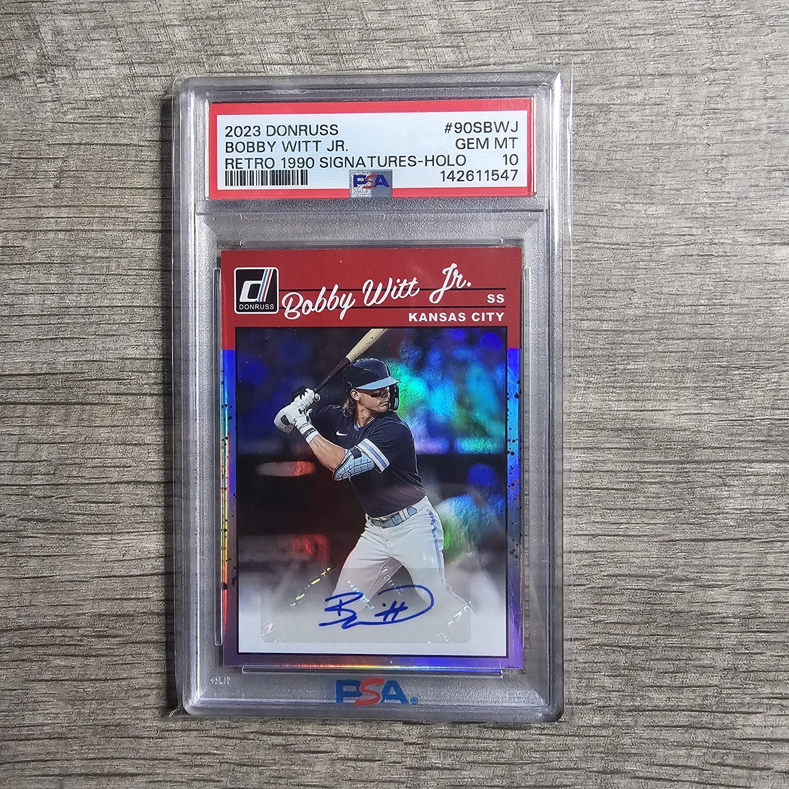 2023 Donruss Bobby Witt Jr. Retro 1990 Signatures Holo POP 1 PSA 10 #90S-BWJ