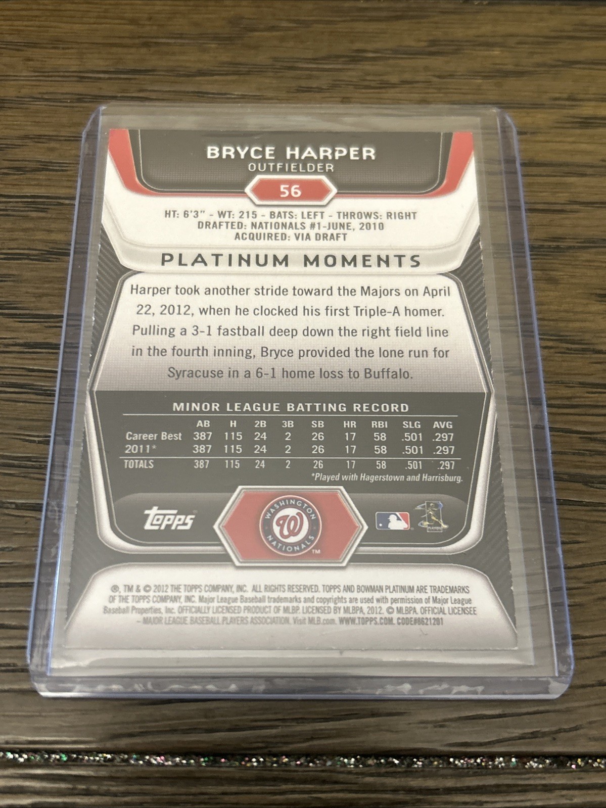2012 Bowman Platinum Refractor Bryce Harper Rookie Card RC
