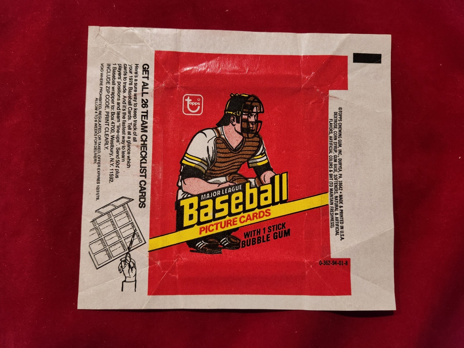⚾1978 Topps Baseball Wax Pack Wrapper n4.2⚾ 26 Checklist Ver. ~ Munson Catcher