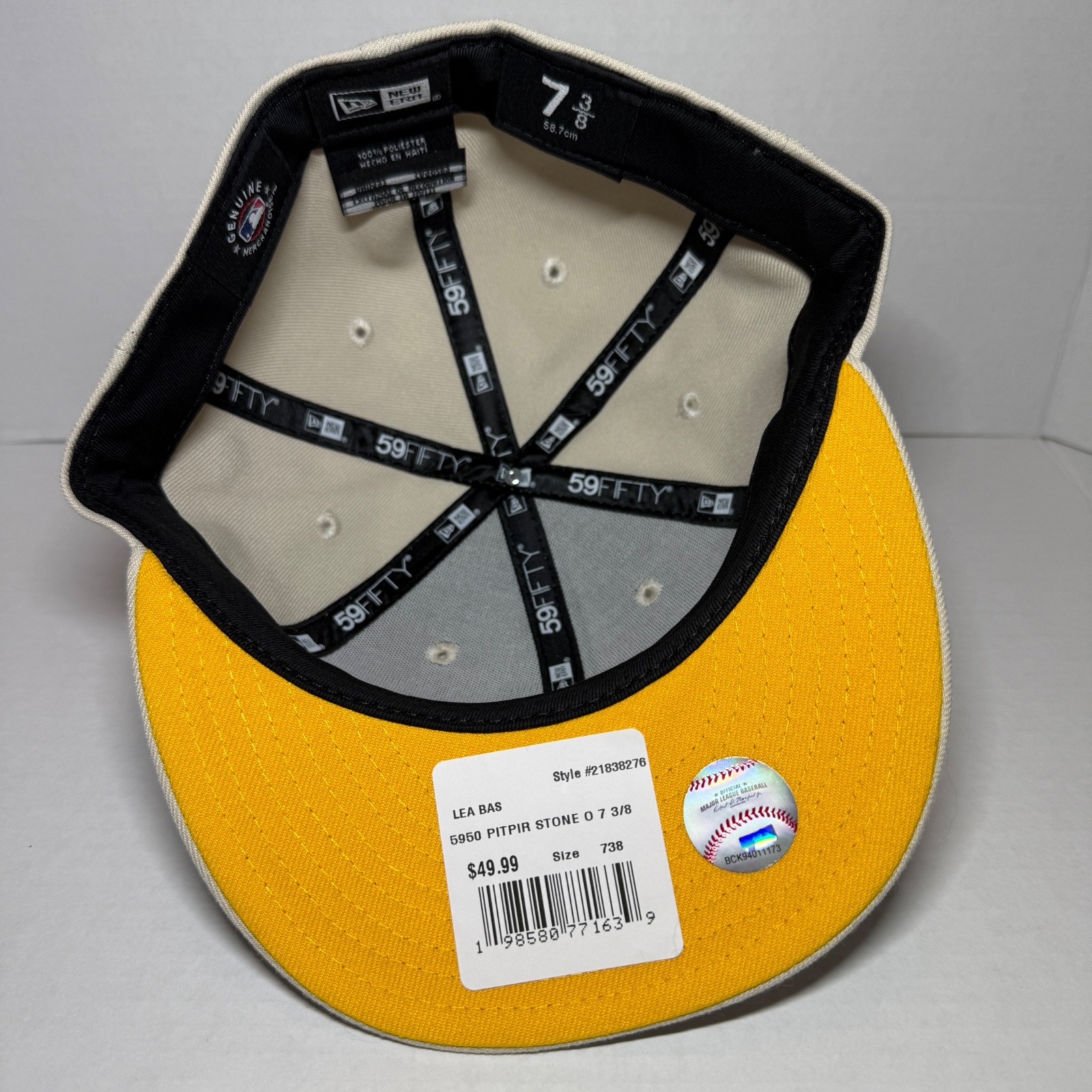 New Era 59Fifty Fitted Hat Cap Pittsburgh Pirates Men’s 7 3/8 – Stone/Yellow