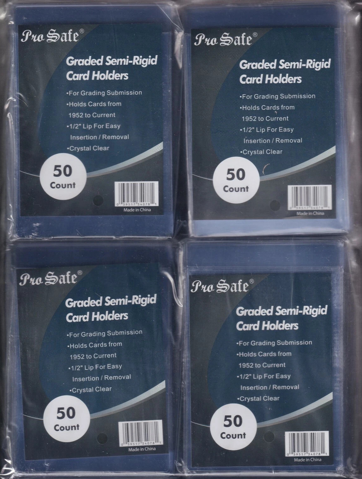 200 PRO SAFE Semi Rigid Card Holder PSA BGS Grading Submissions 4 packs of 50