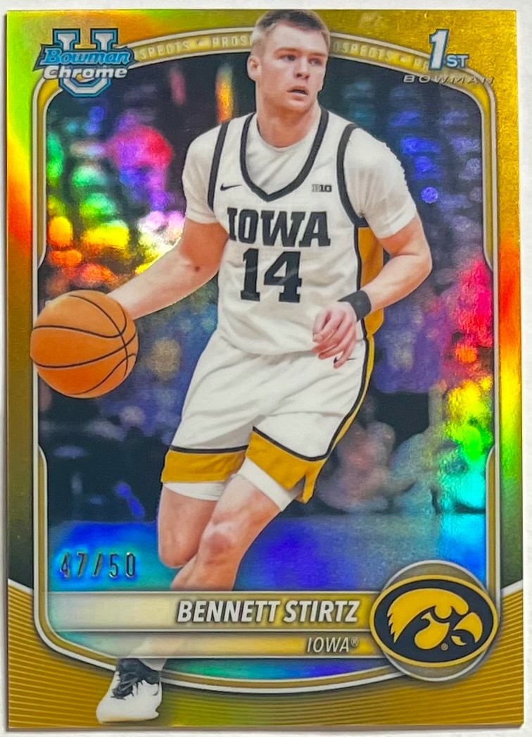 2025-26 Bowman U Bennett Stirtz 1st Chrome Gold Refractor /50 Rookie BCP-90 Iowa