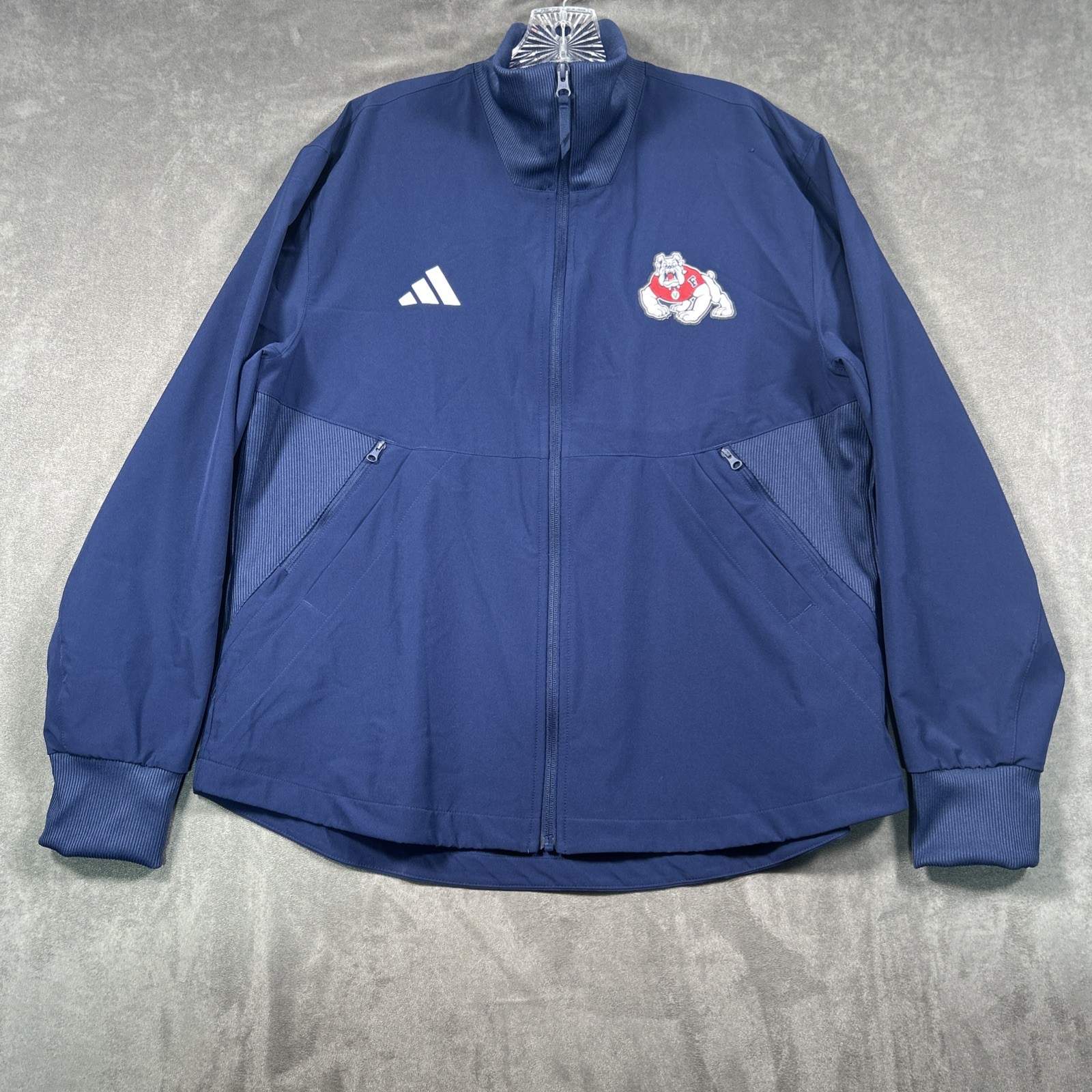Fresno State Bulldogs Adidas Full Zip Jacket Mens Large Blue Vented Zip Pockets