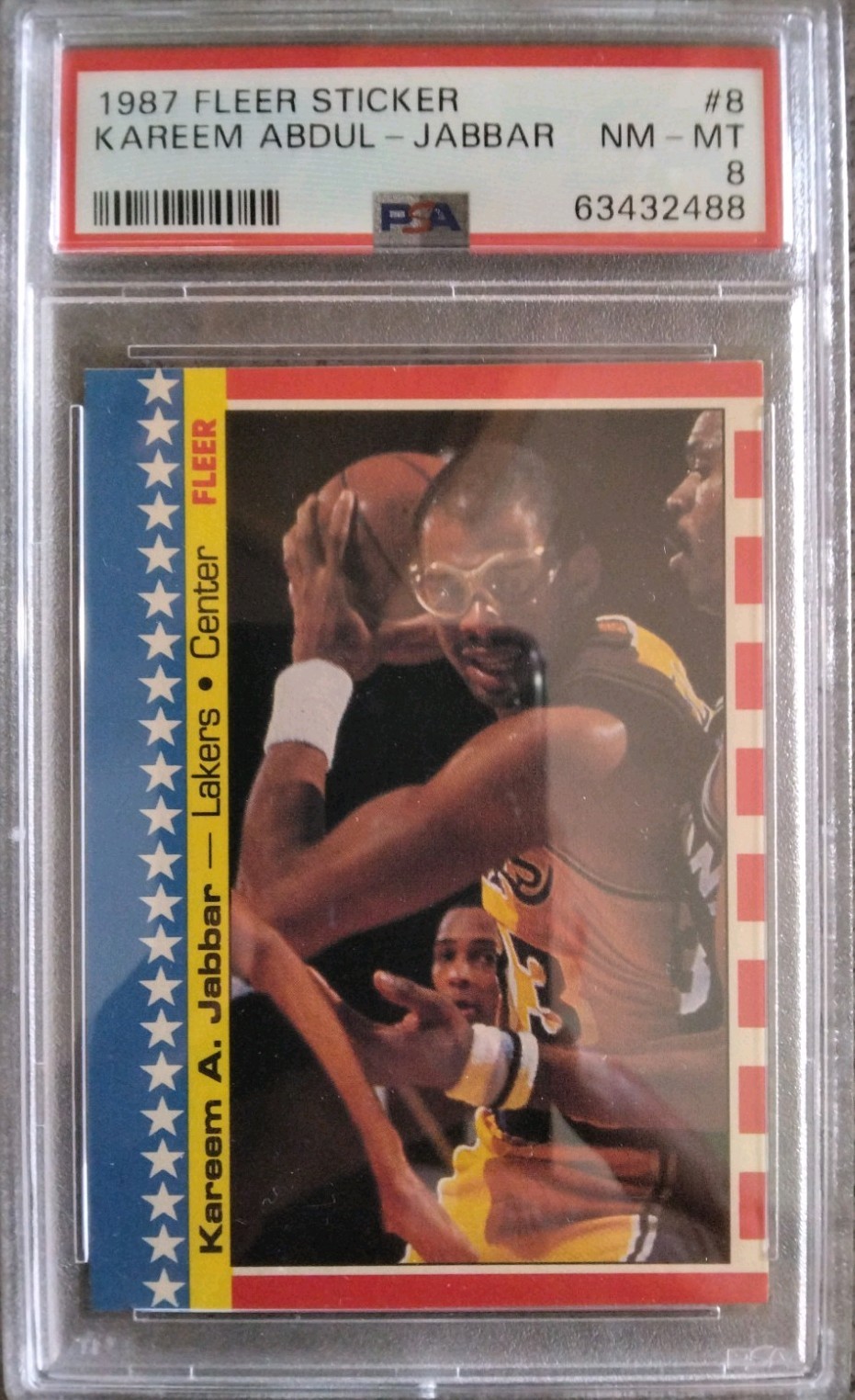 1987 Fleer Sticker Kareem Abdul Jabbar #8 PSA 8 HOF
