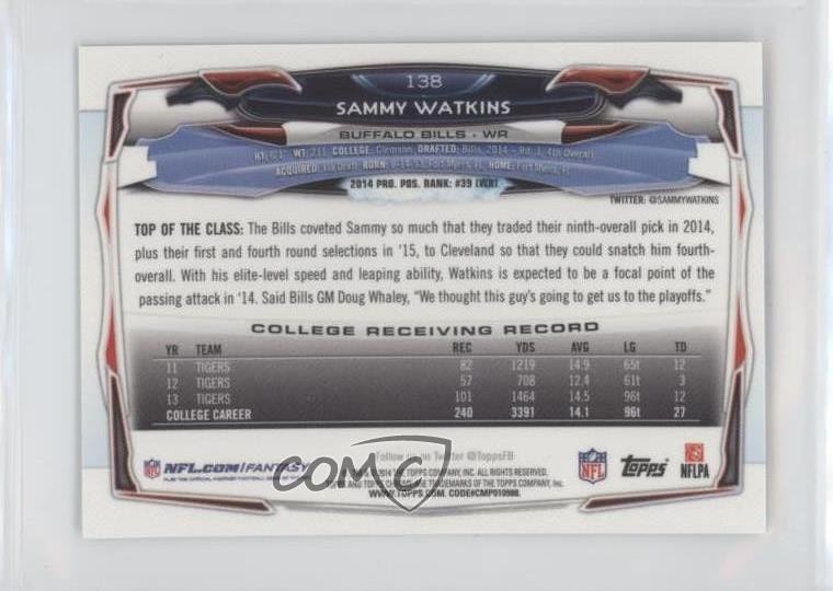 2014 Topps Chrome Mini Sammy Watkins (Standing Upright) #138 Rookie RC ic3