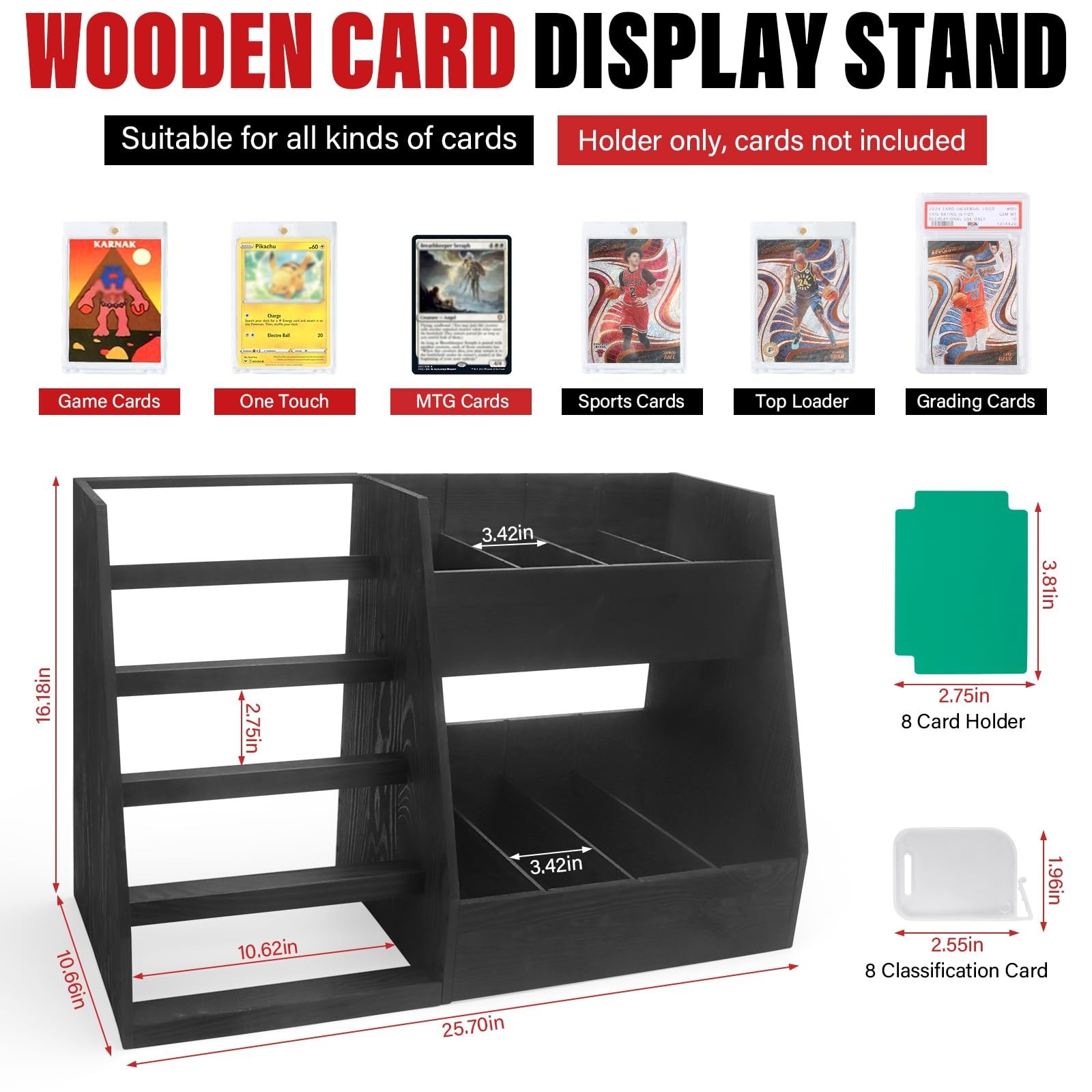 Large Capacity 5-Tier Trading Card Display Stand, Holds 200+ Slabs, Wooden Stora