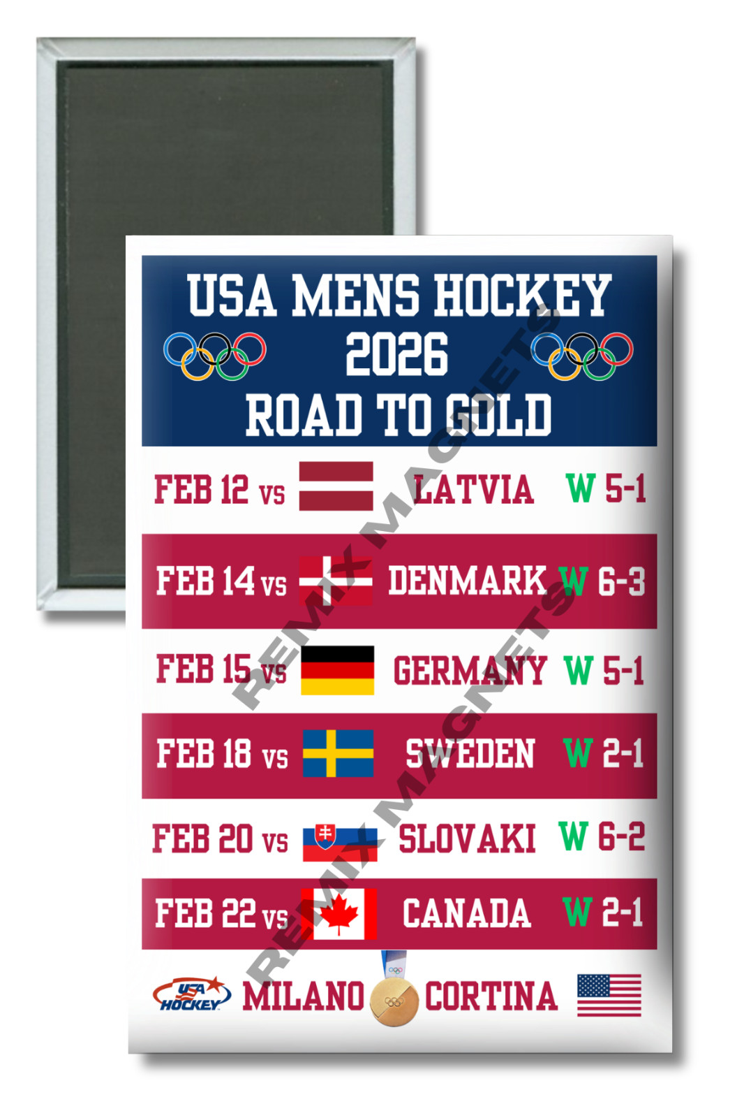 2026 Team USA Men’s Hockey Winter Olympics Road to Gold Medal 2″ x 3″ Magnet