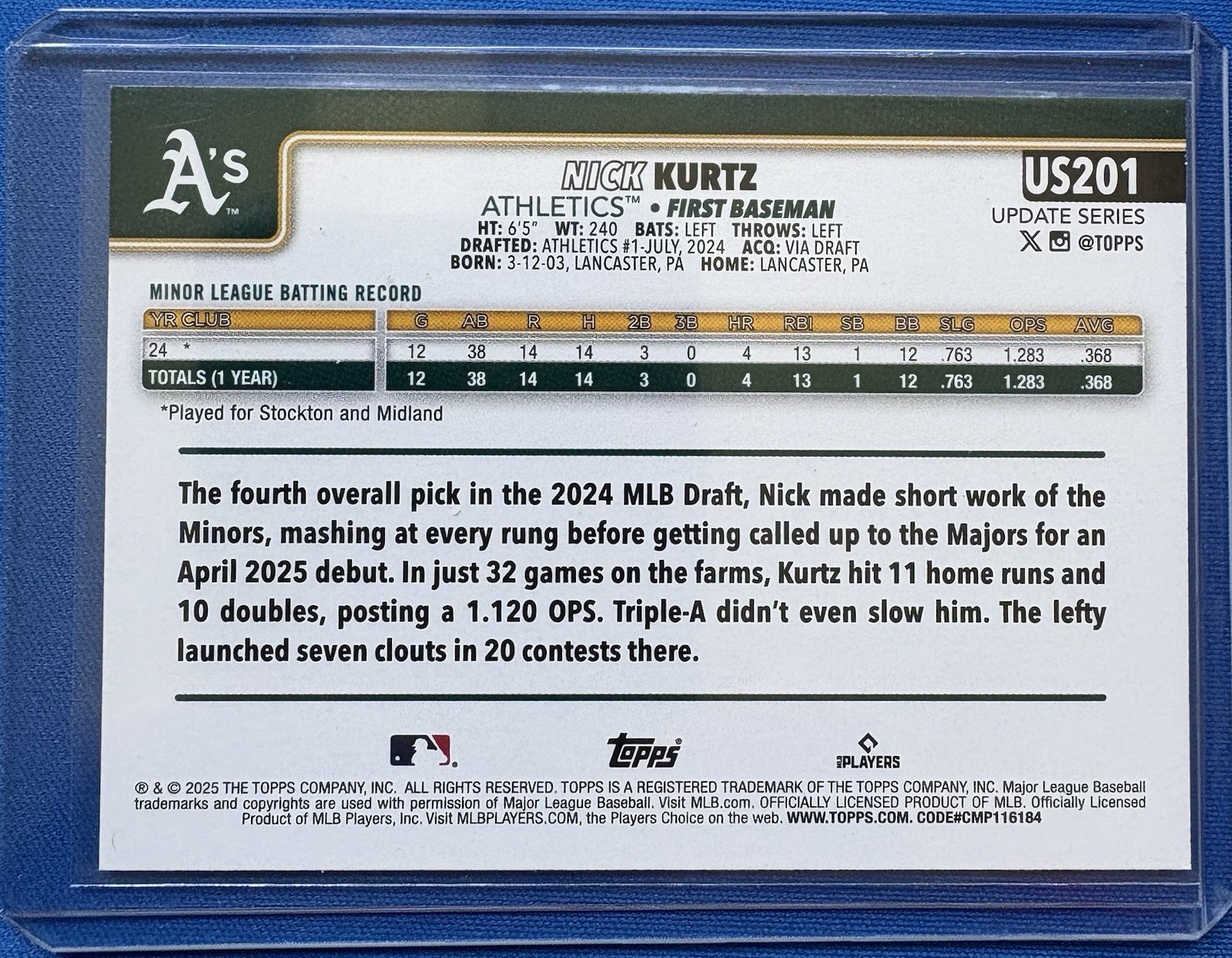 2025 Topps Update Series – Nick Kurtz #US201 (RC)