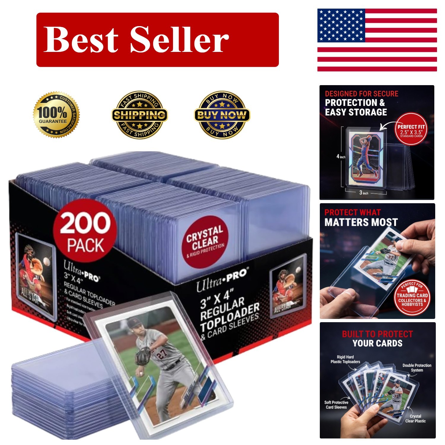 Clear Toploaders and Soft Penny Sleeves – 3×4 Inches – 200 Count for Collectors