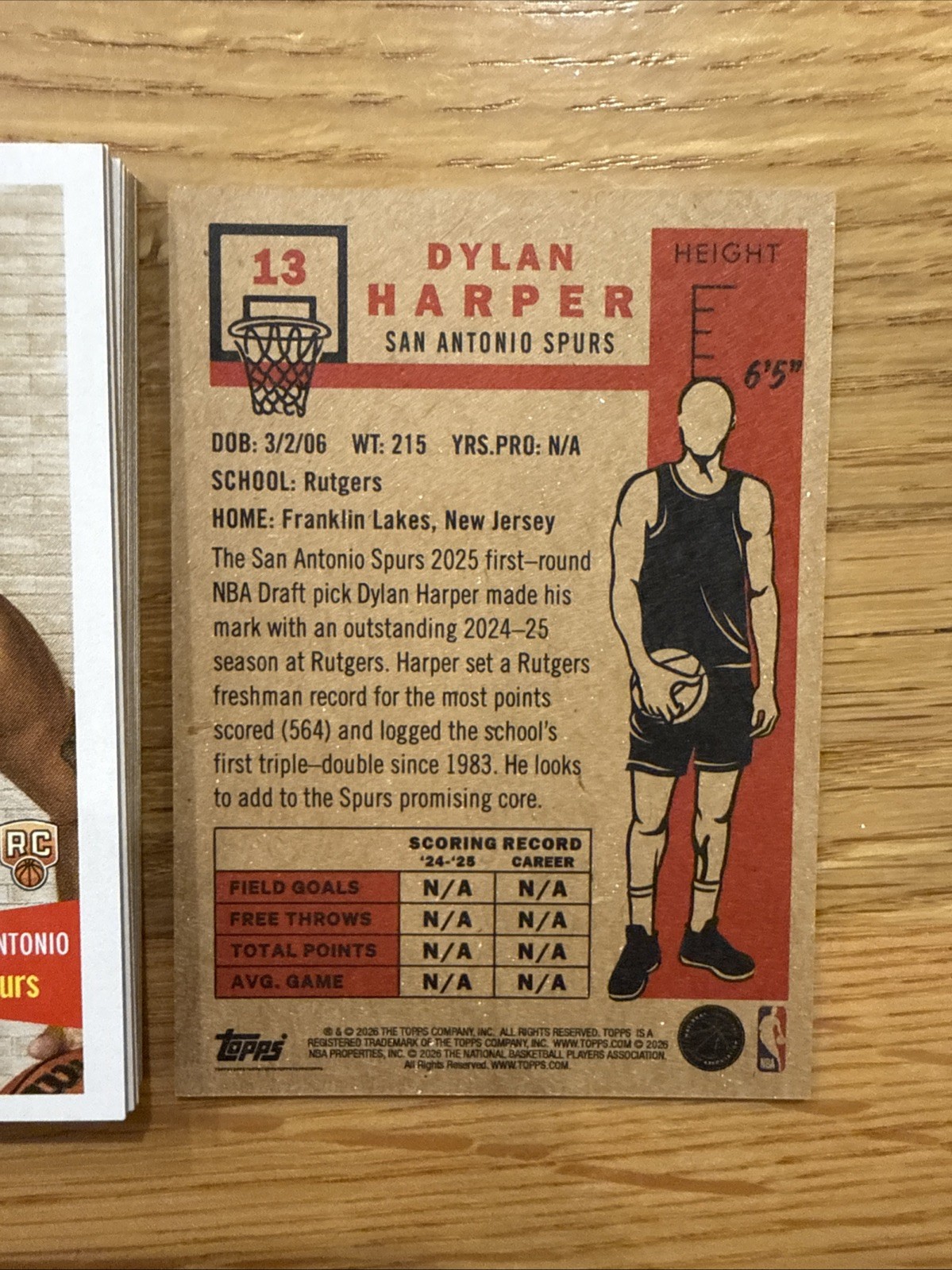 2025-2026 Topps Living Set Dylan Harper #13 Rookie Card RC -San Antonio Spurs