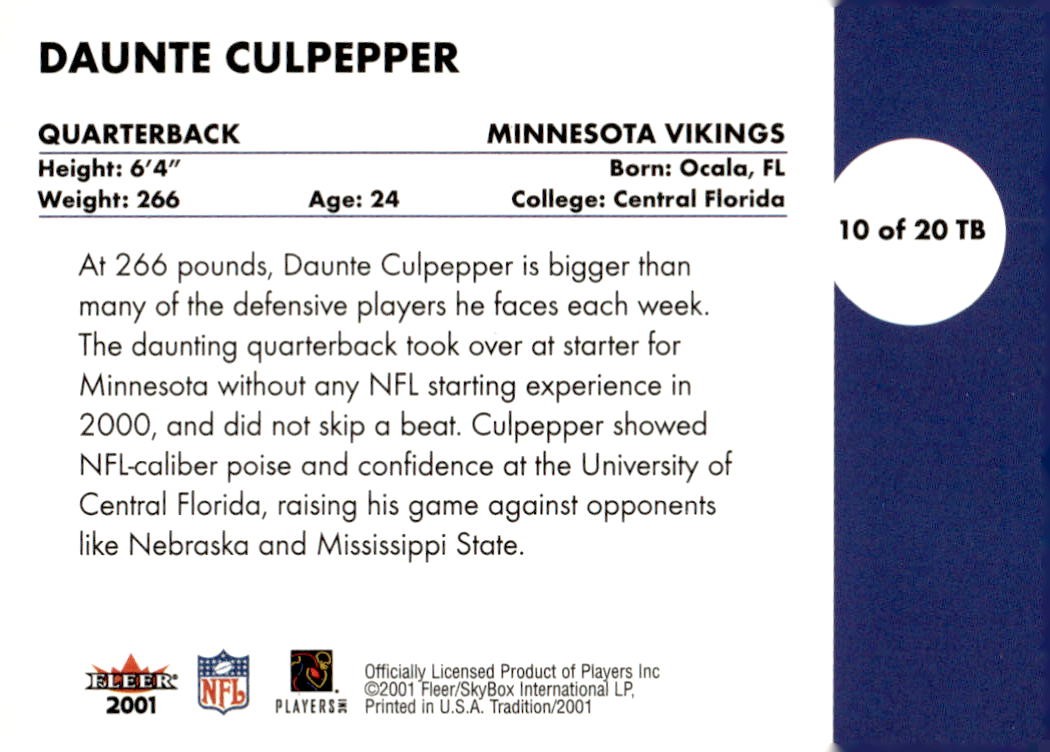 2001 Fleer #10 TB Daunte Culpepper