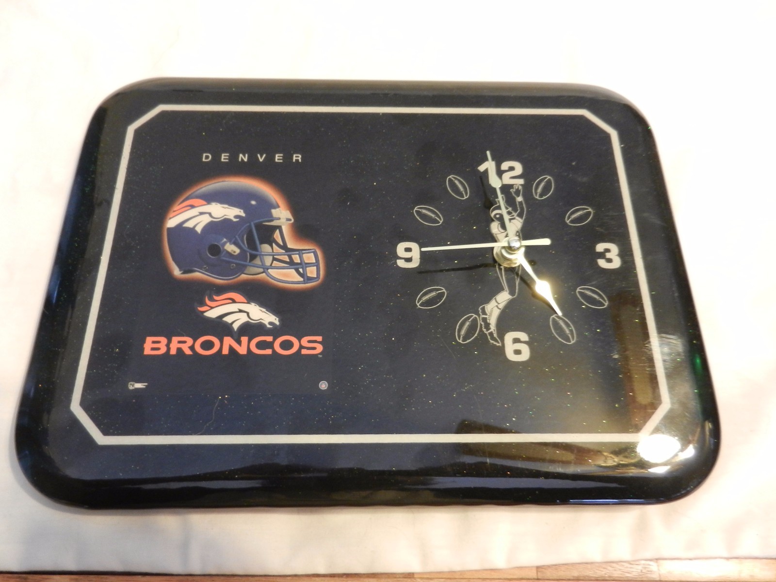 Denver Broncos Rectangular Varnished Football Wall Clock