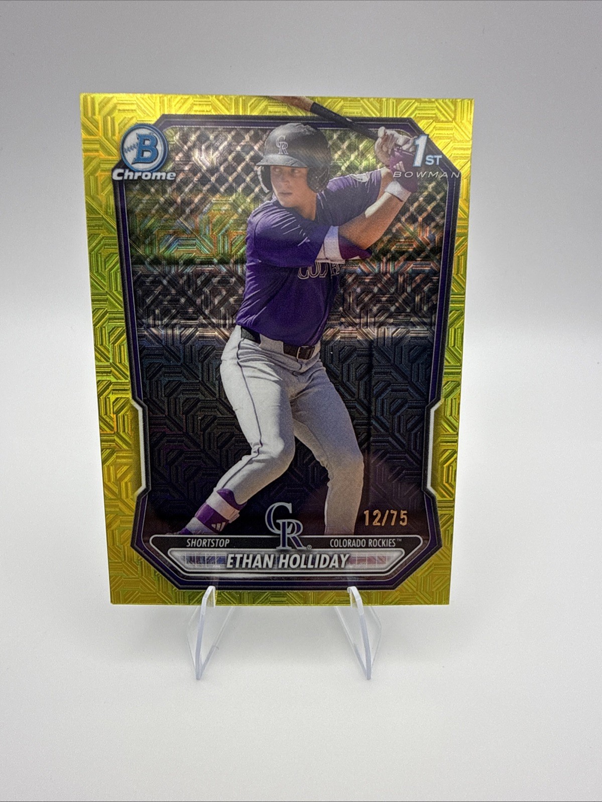 2026 Bowman Chrome ETHAN HOLLIDAY Yellow Mojo Refractor /75 1ST