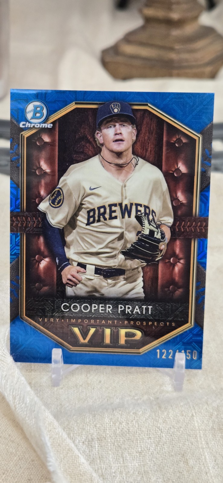 2025 Bowman Chrome Cooper Pratt Blue Mojo VIP /150 VIP-15 Brewers