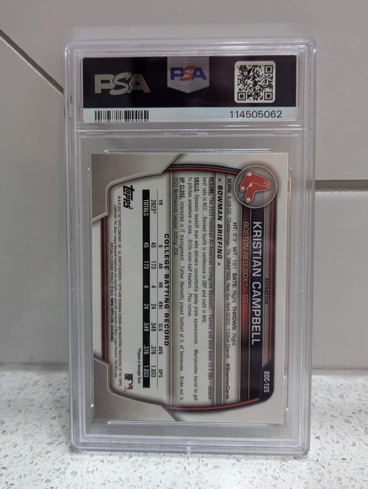 2023 Bowman Draft Chrome Refractor Kristian Campbell 1st PSA 10 Gem Mint