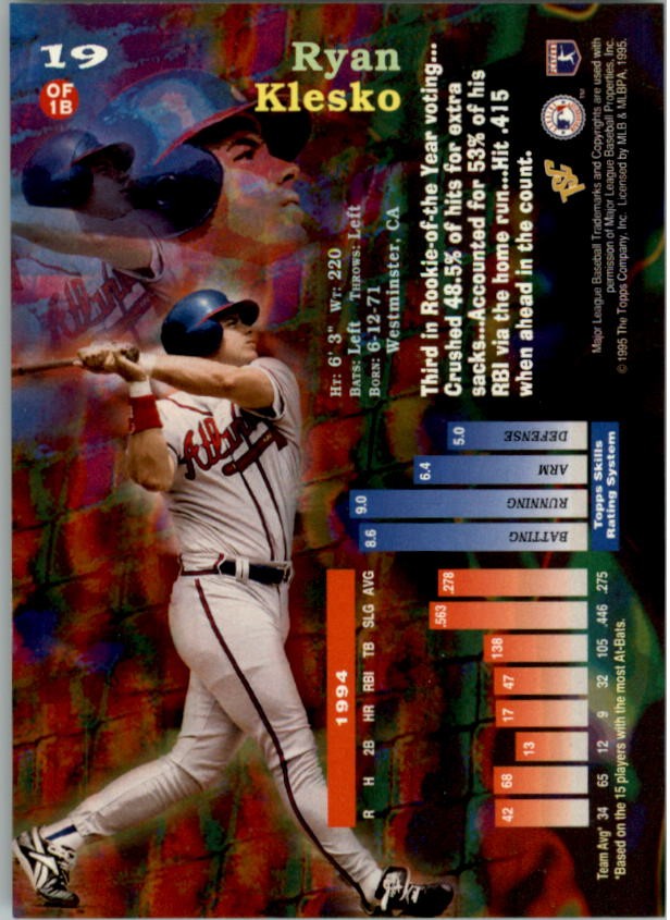 1995 Stadium Club #19 Ryan Klesko – BB
