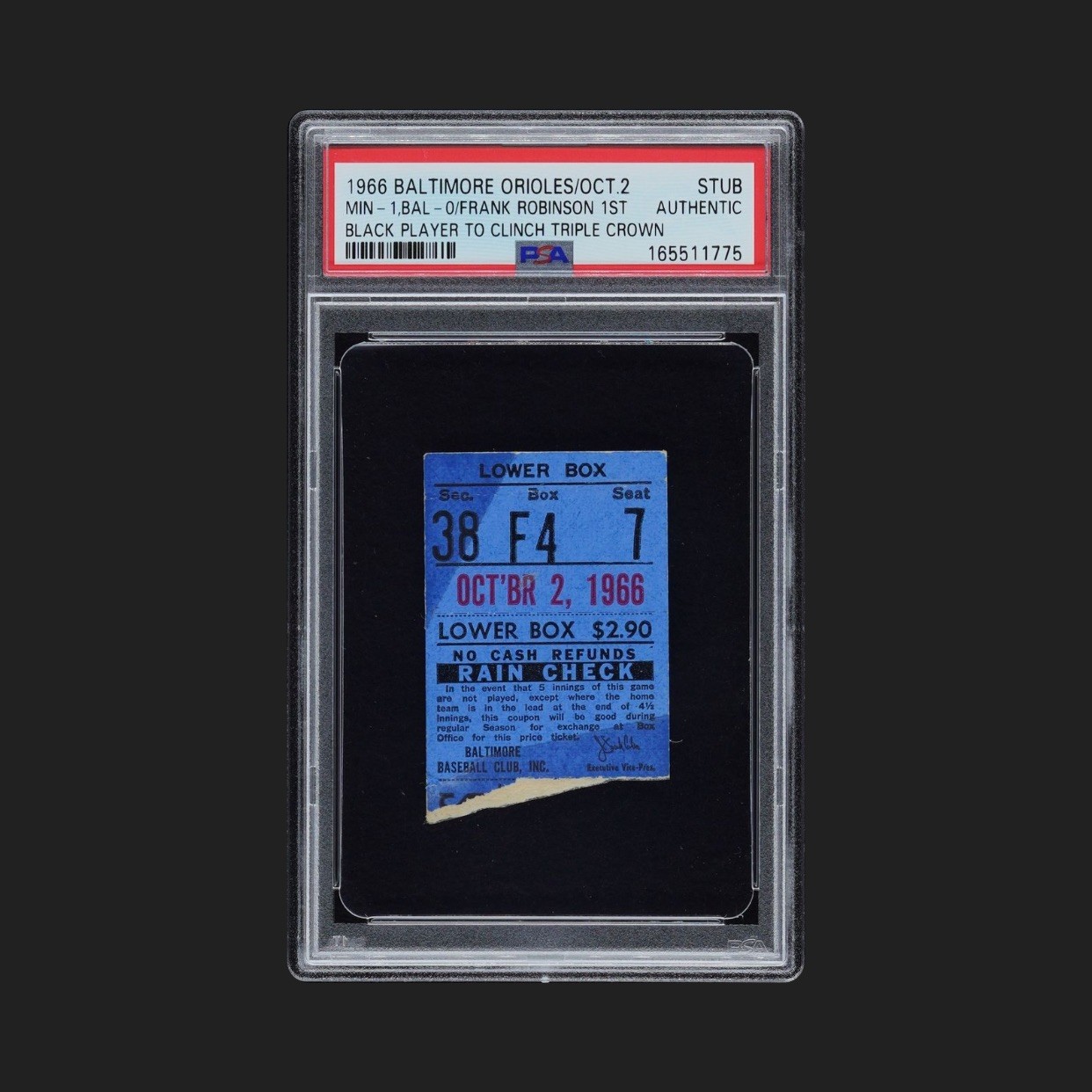 FRANK ROBINSON 1966 1st Black Player to Clinch Triple Crown TICKET STUB Orioles