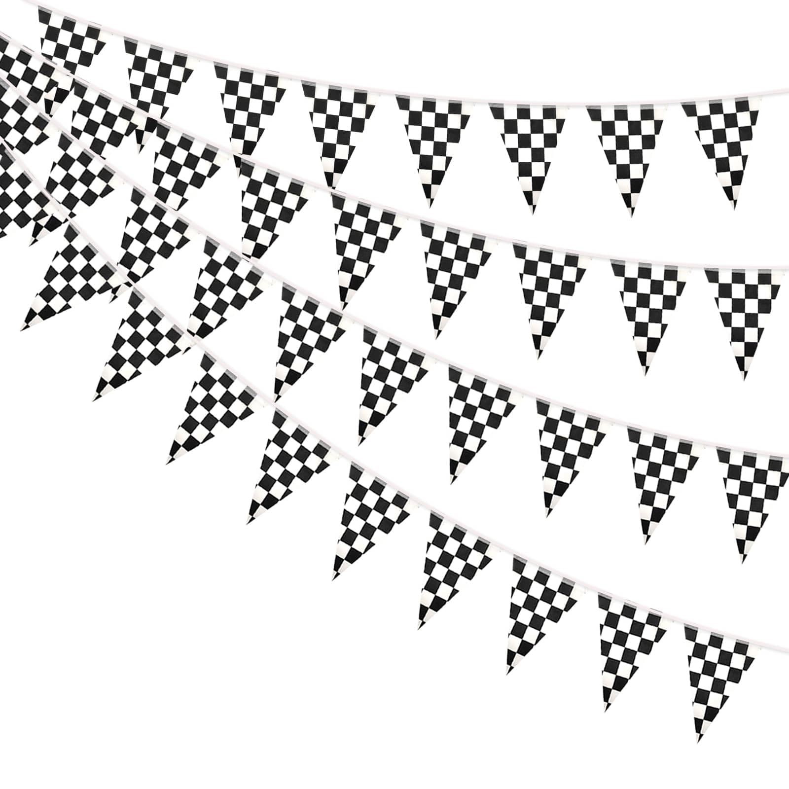 AhfuLife 30 Pcs Checkered Pennant Flag 7.87×11 in-30 Pcs, Black and White
