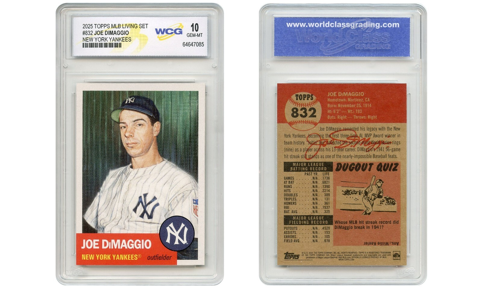 2025 Topps MLB Living Set Card #832 JOE DIMAGGIO New York Yankees – Gem Mint 10