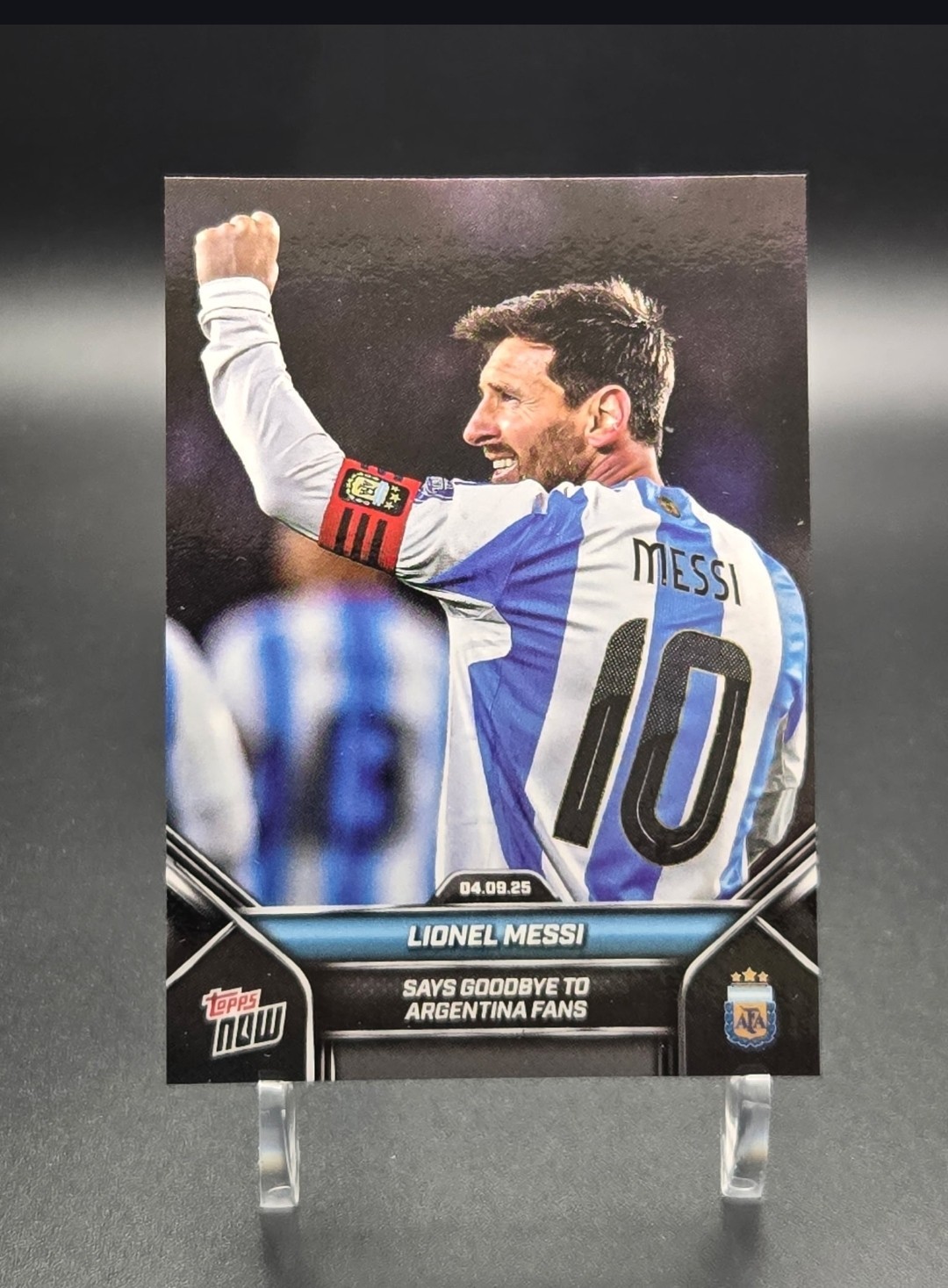 Lionel Messi 2024-25 Topps Now #002 Says Goodbye to Argentina Fans