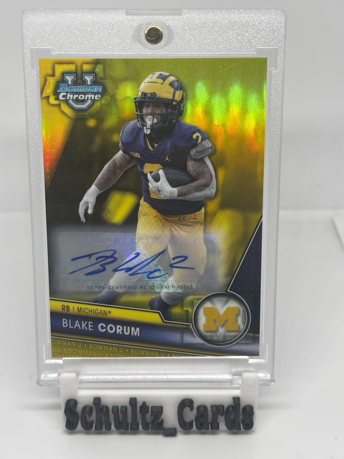 2023 Bowman Chrome Blake Corum Yellow MICHIGAN COLOR MATCH Refractor Auto # /75