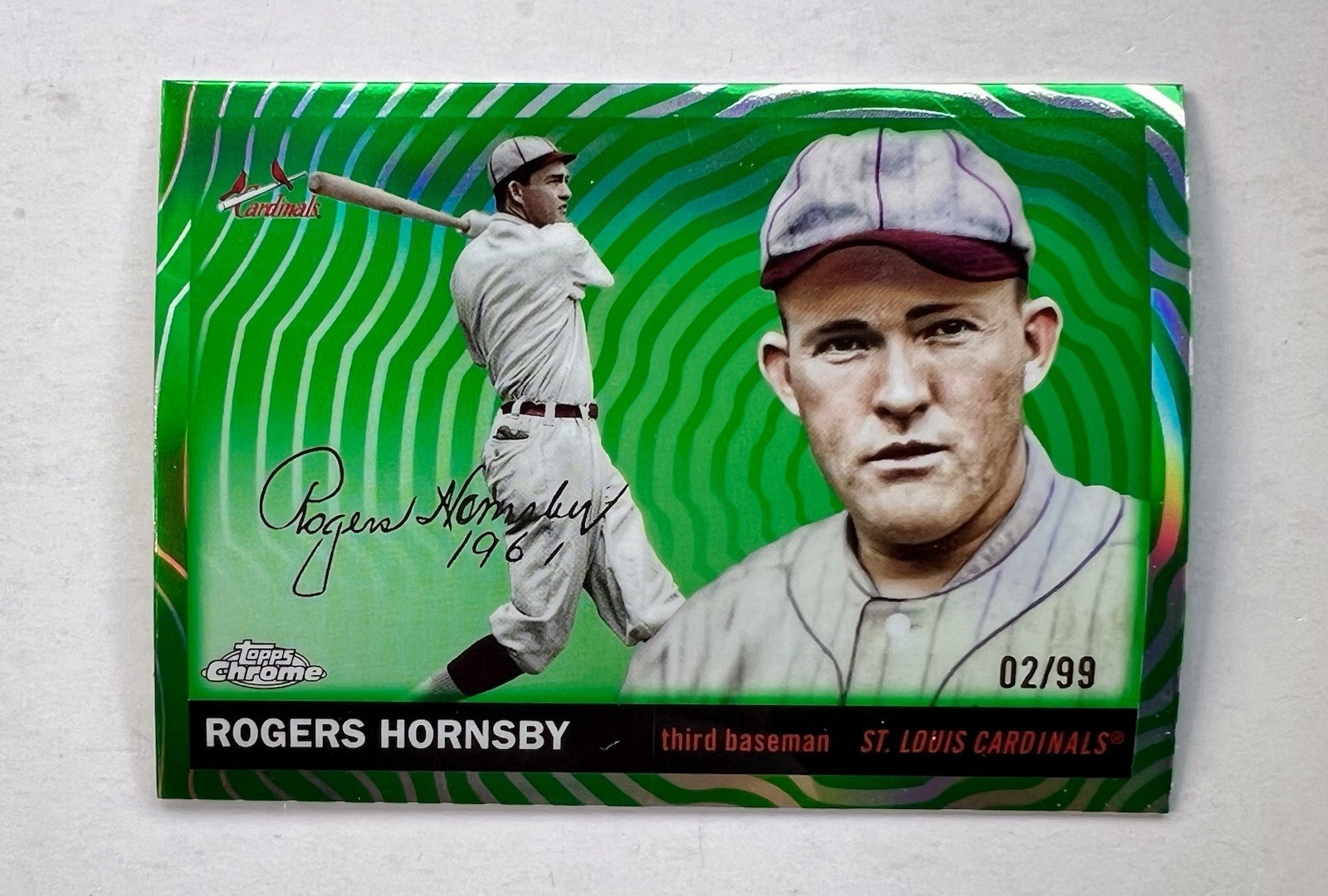 Rogers Hornsby 2025 Topps Chrome Platinum #443 Green Vibrations Refractor /99