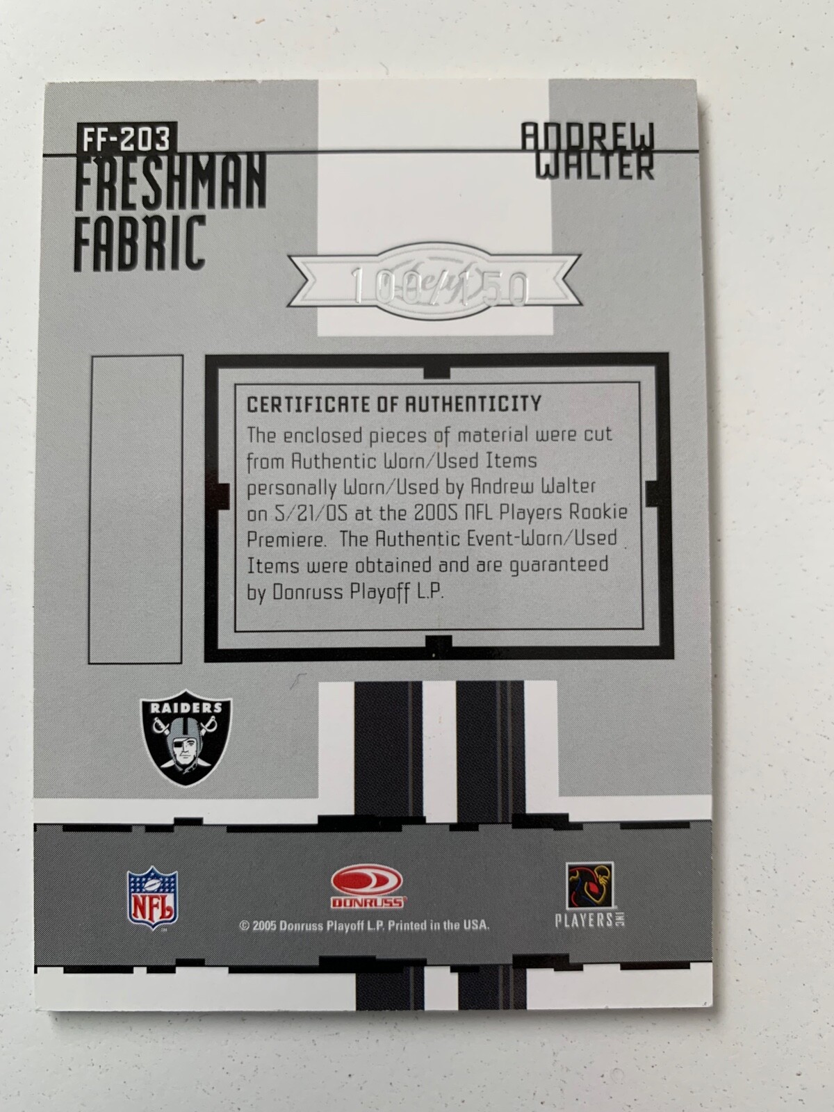 2005 Leaf Certified rc rainbow ANDREW WALTER /5 /25 /50 /150!! Oakland raiders